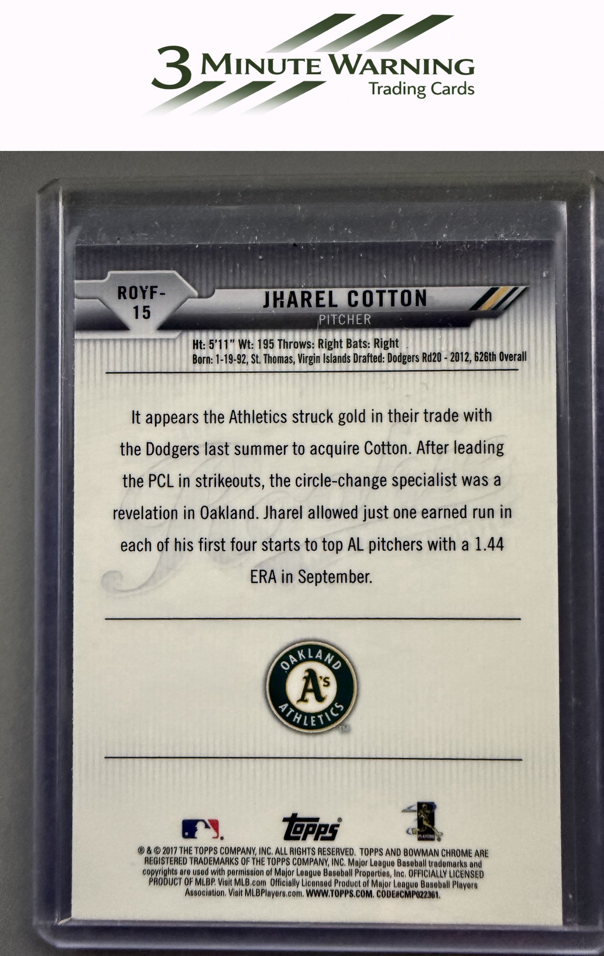 2017 Bowman #ROYF-15 Jharel Cotton Rookie of the Year Favorites