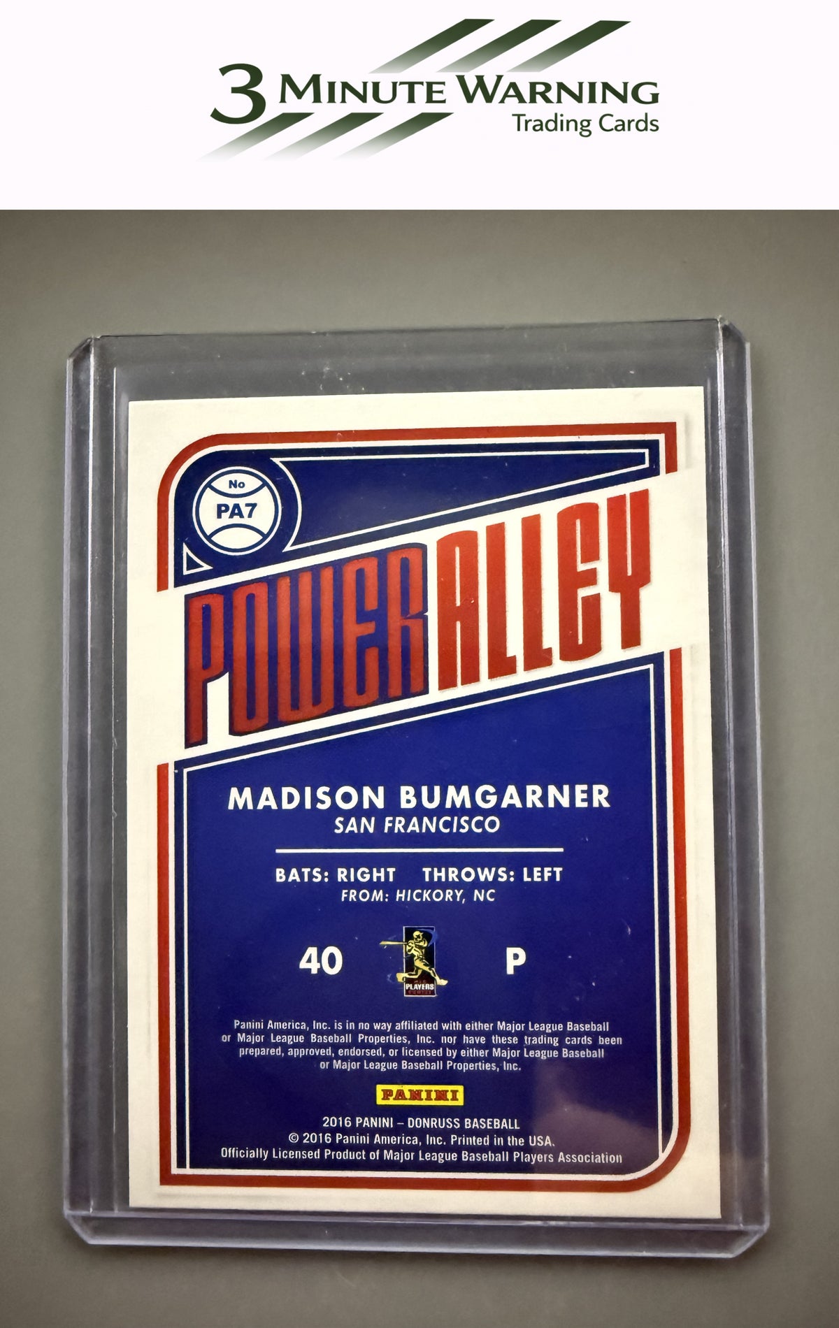 2016 Donruss #PA7 Madison Bumgarner Power Alley Blue #/199