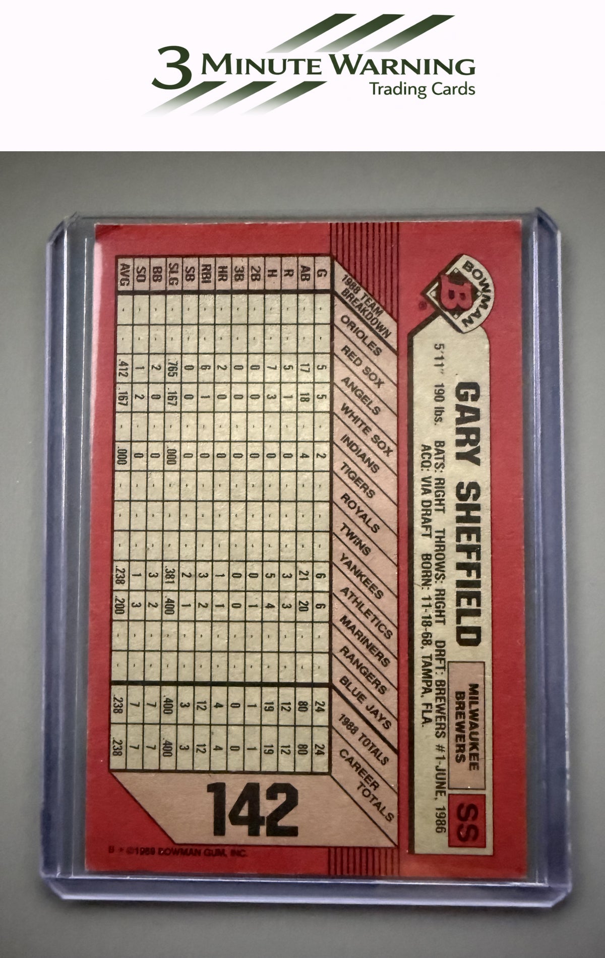 1989 Bowman #142 Gary Sheffield