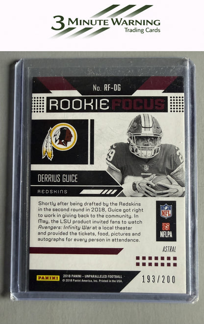 2018 Panini Unparalleled #RF-DG Derrius Guice Rookie Focus Astral #/200