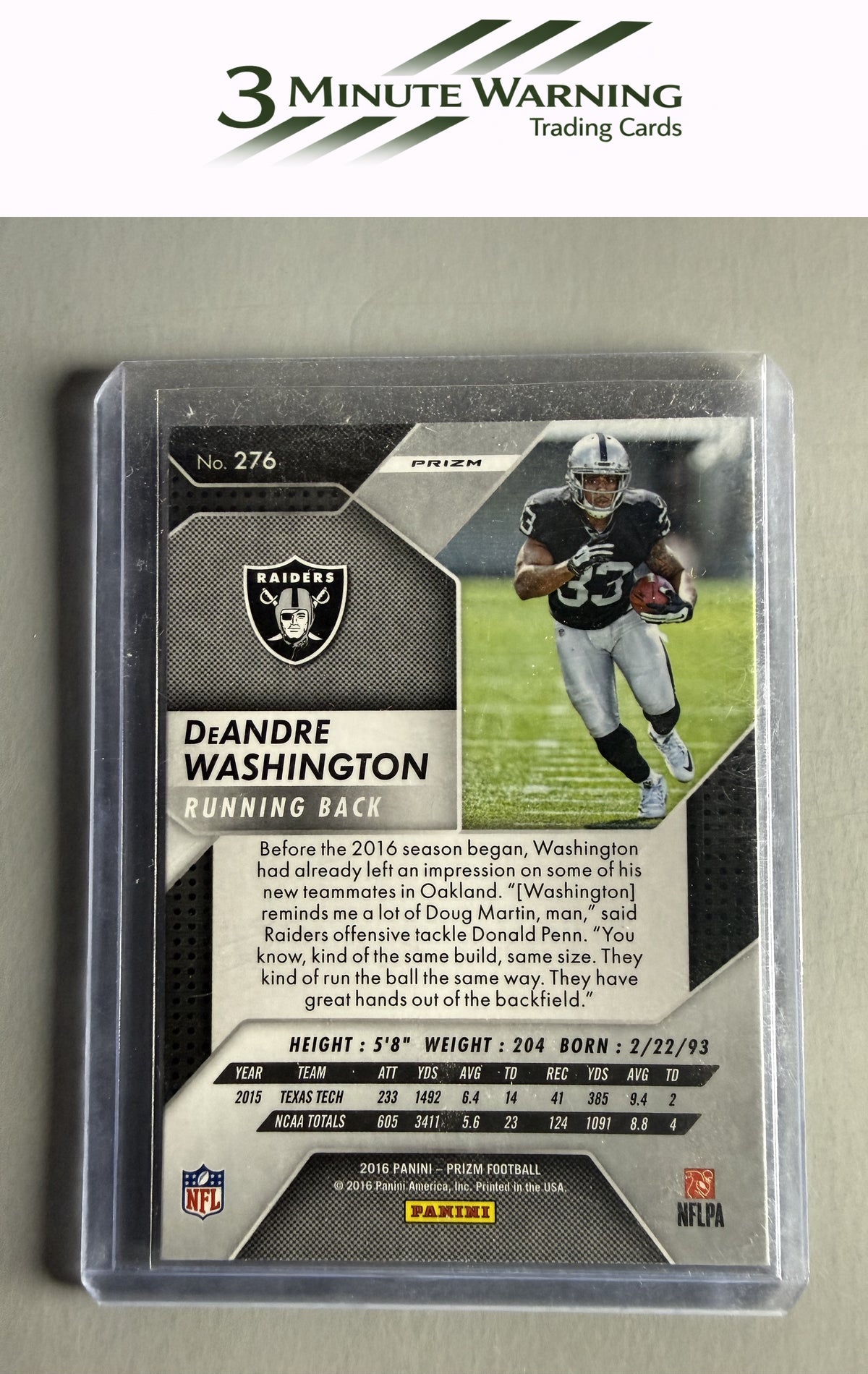 2016 Panini Prizm #276 DeAndre Washington Prizm