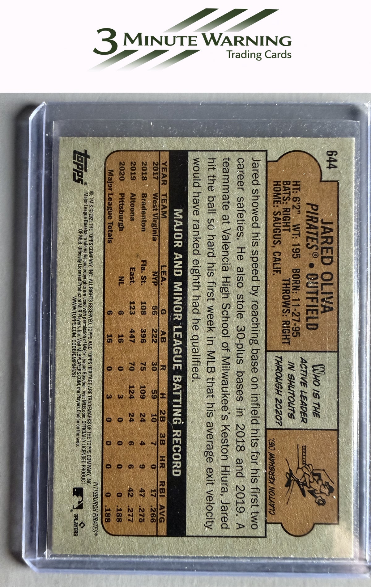2021 Topps Heritage #644 Jared Oliva Chrome Purple Refractor