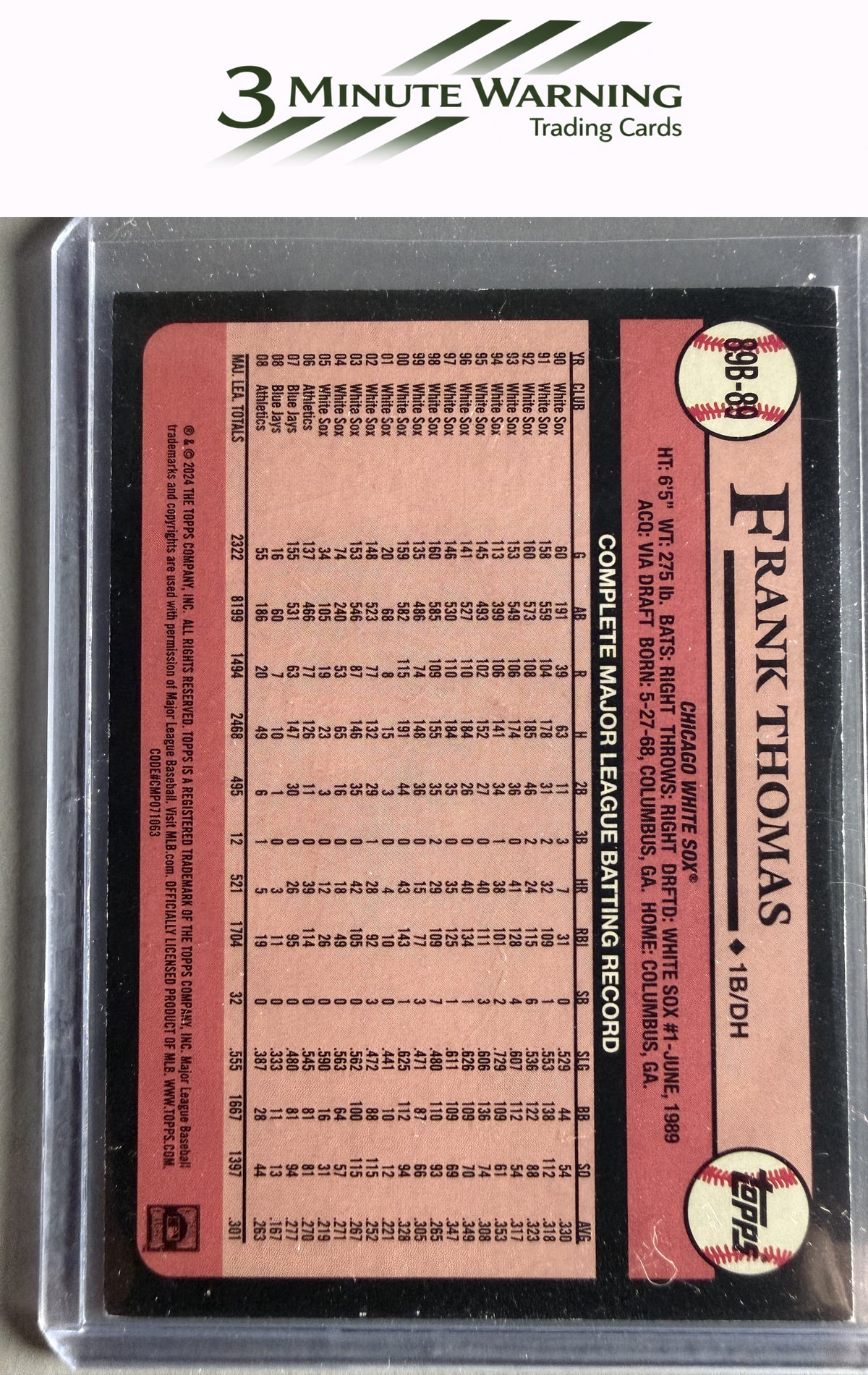 2024 Topps #89B-89 Frank Thomas 1989 Topps Baseball 35th Anniversary