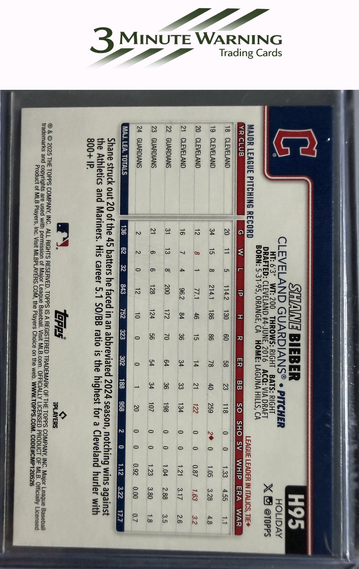 2025 Topps Holiday #H95 Shane Bieber