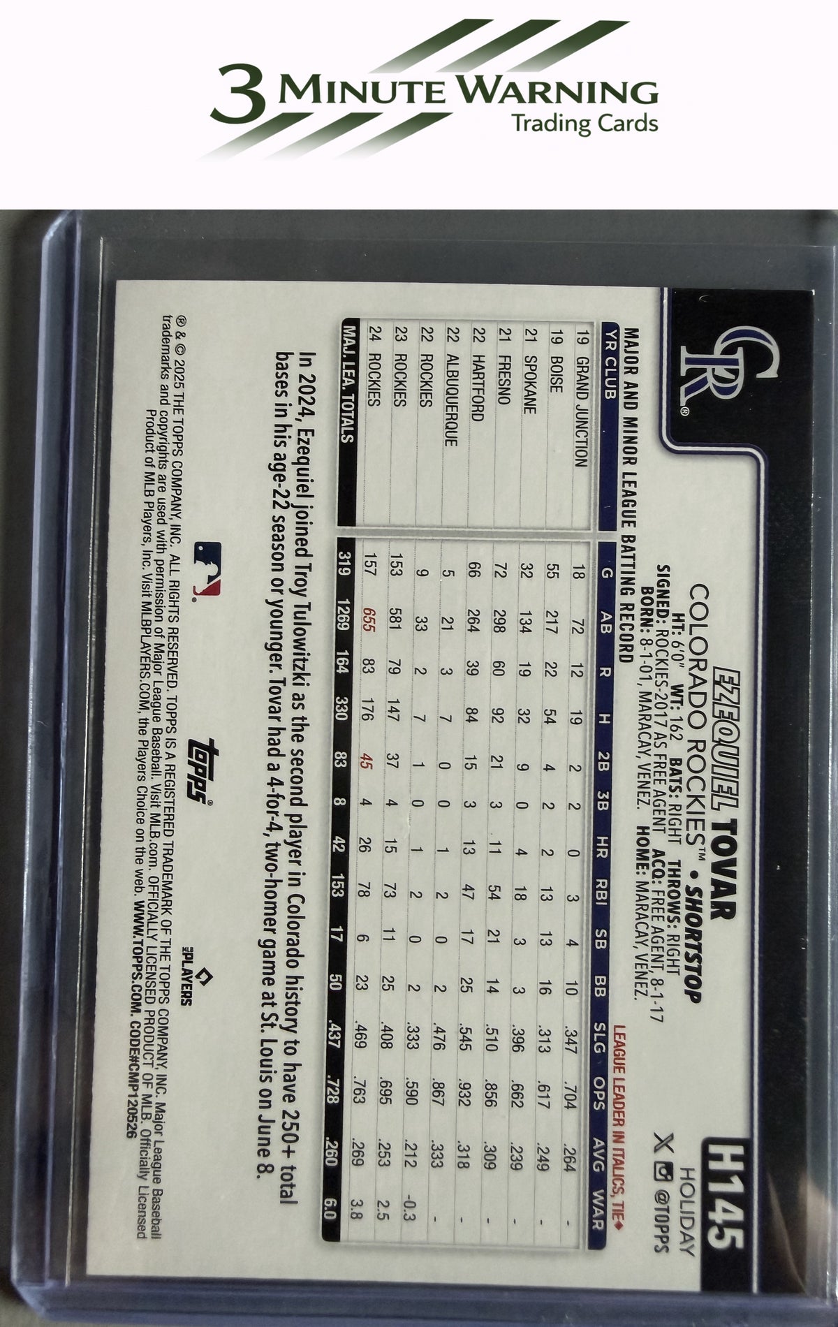 2025 Topps Holiday #H145 Ezequiel Tovar
