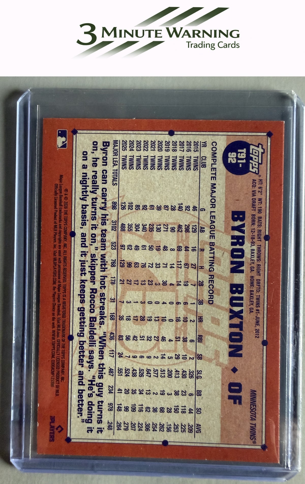2026 Topps #T91-92 Byron Buxton 1991 Topps Baseball 35th Anniversary