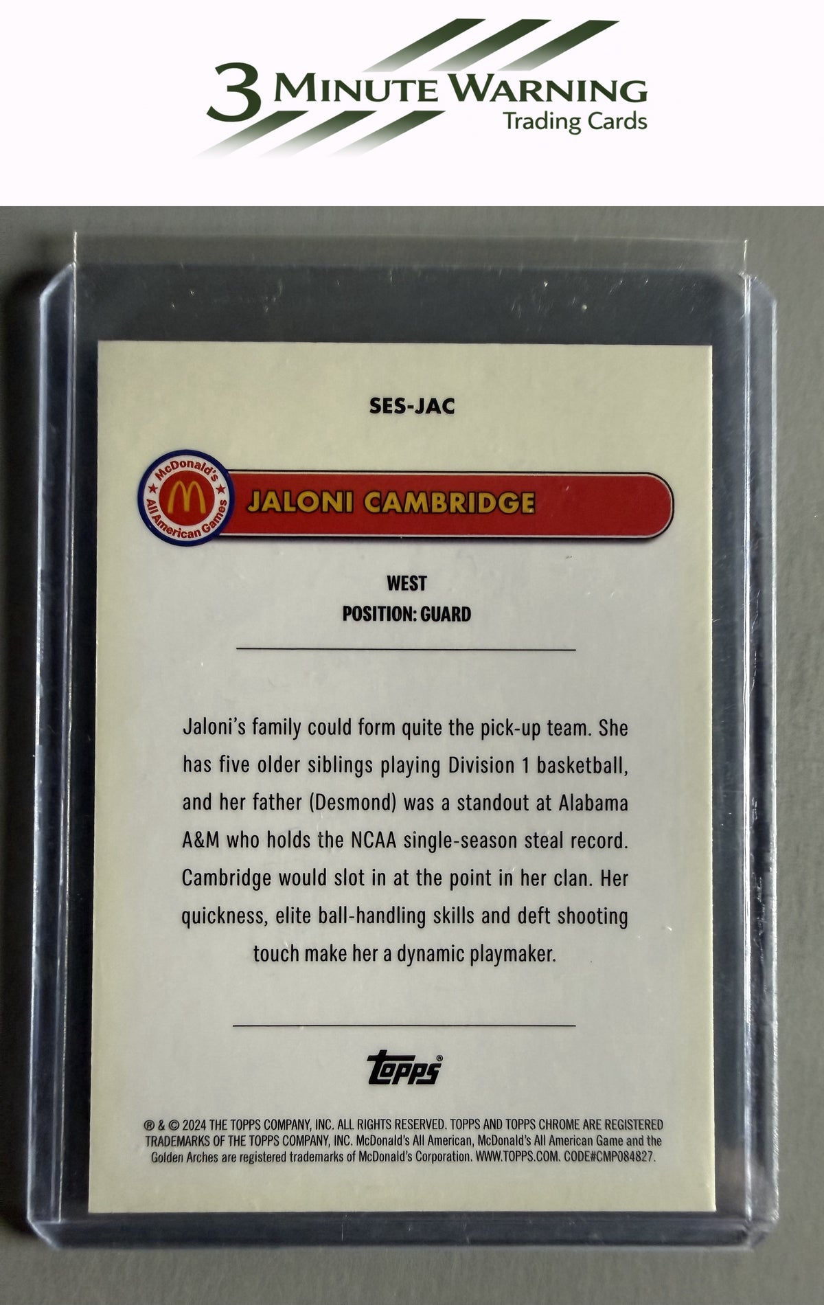 2024 Chrome McDonald's #SES-JAC Jaloni Cambridge Blue RayWave Refractor