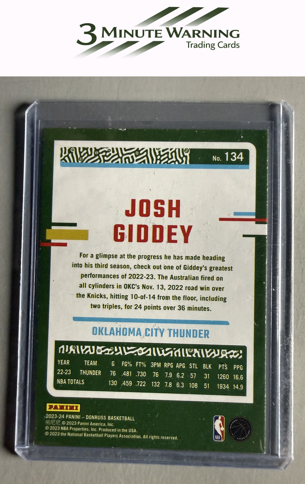 2023-24 Donruss #134 Josh Giddey Green Laser Holo