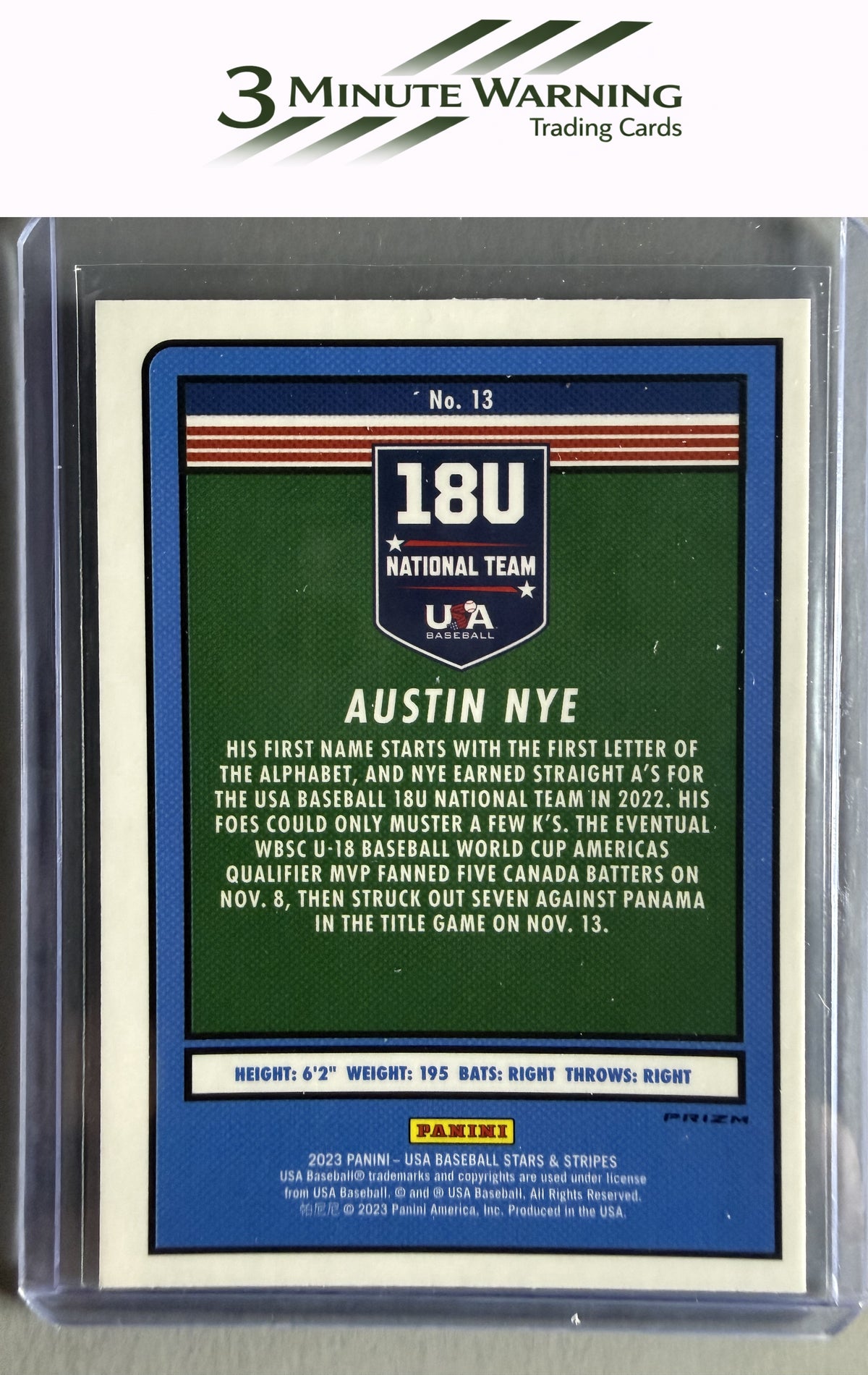 2023 Panini Stars & Stripes USA Baseball #13 Austin Nye Stars