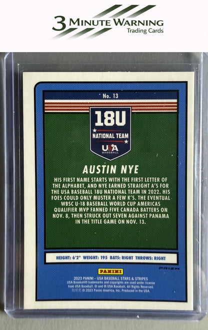 2023 Panini Stars & Stripes USA Baseball #13 Austin Nye Stars