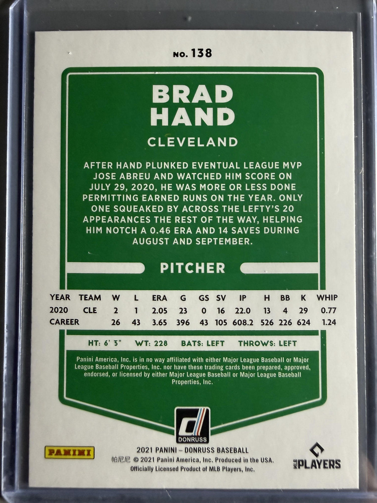 2021 Donruss #138 Brad Hand Holo Purple