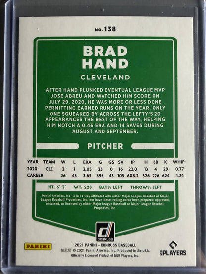 2021 Donruss #138 Brad Hand Holo Purple