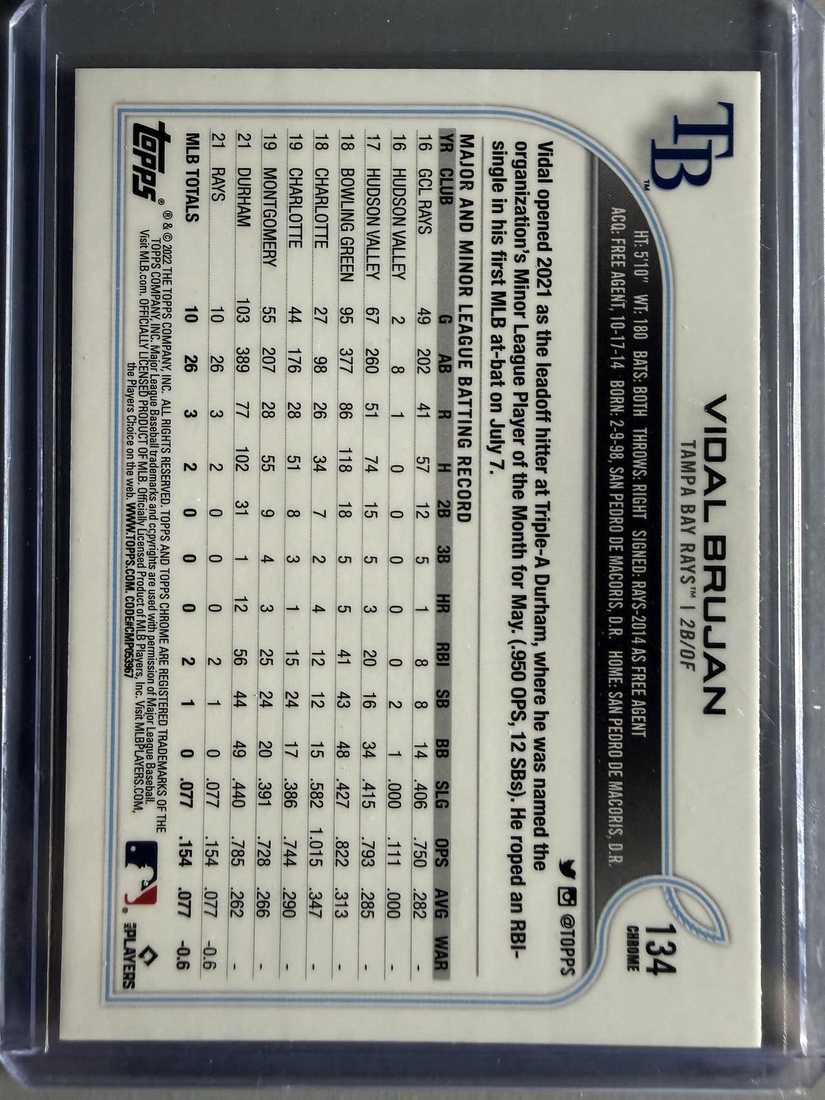 2022 Topps Chrome Sonic #134 Vidal Brujan Prism Refractor
