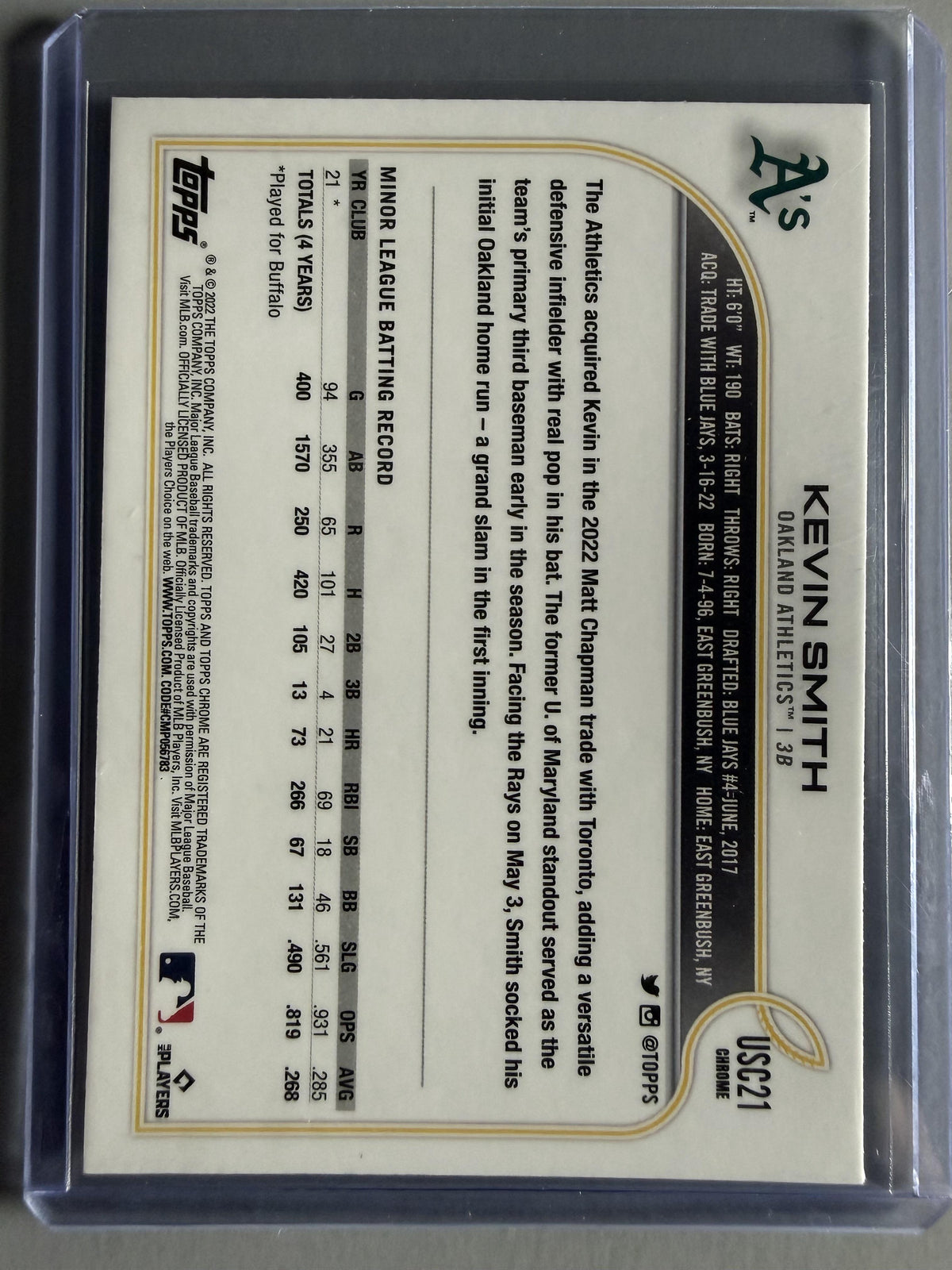 2022 Topps Chrome Update #USC21 Kevin Smith