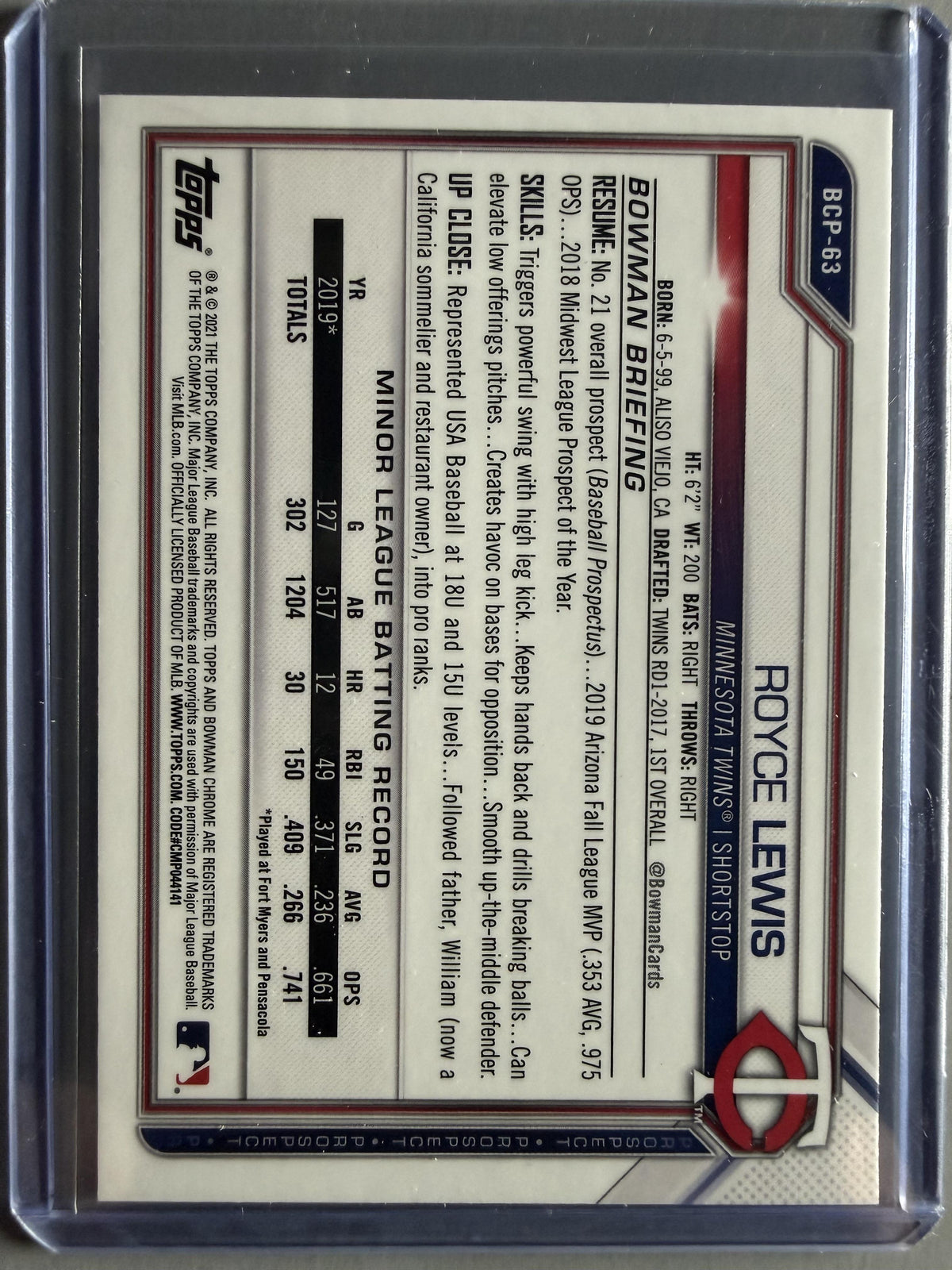 2021 Bowman #BCP-63 Royce Lewis Chrome Prospects