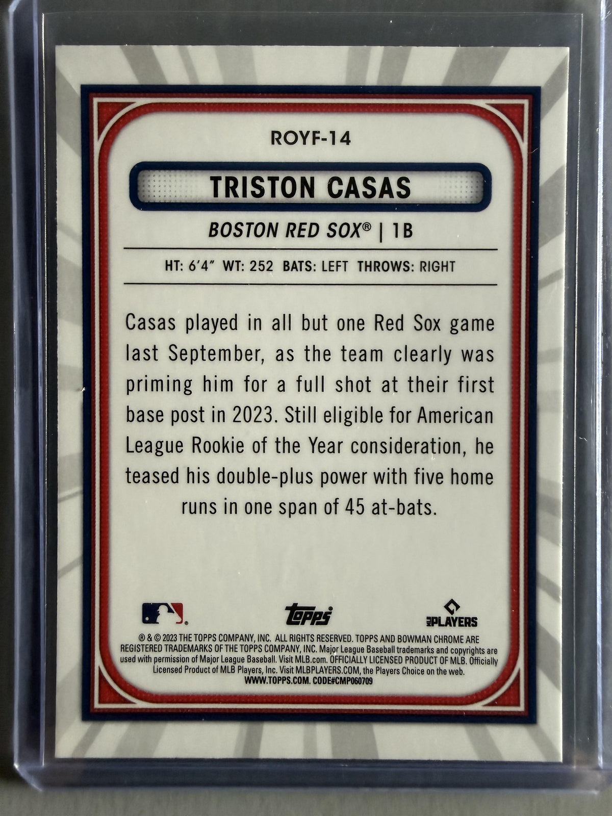 2023 Bowman #ROYF-14 Triston Casas Rookie of the Year Favorites