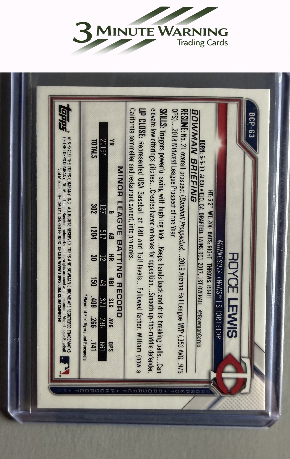 2021 Bowman #BCP-63 Royce Lewis Chrome Prospects