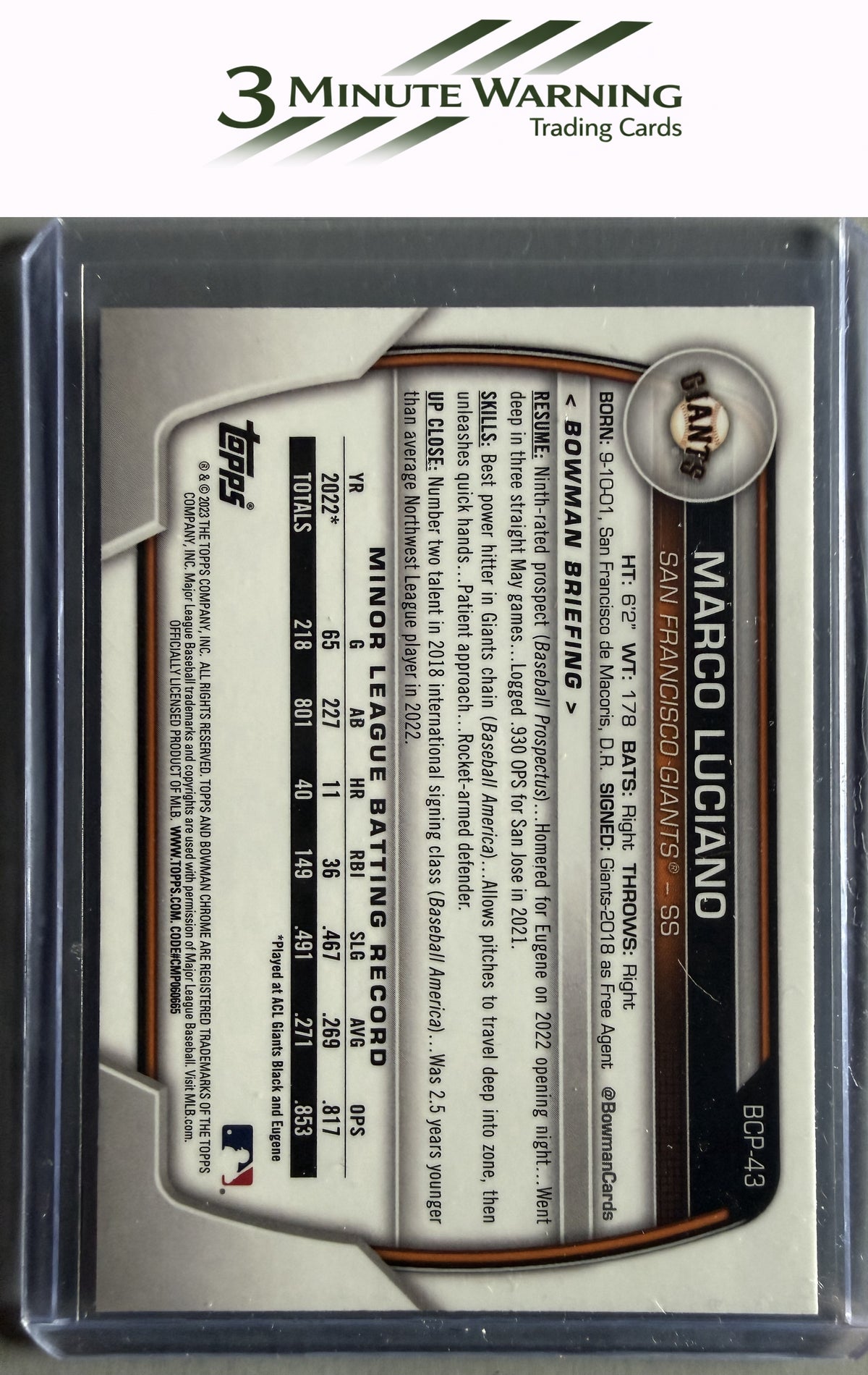2023 Bowman #BCP-43 Marco Luciano Chrome Prospects