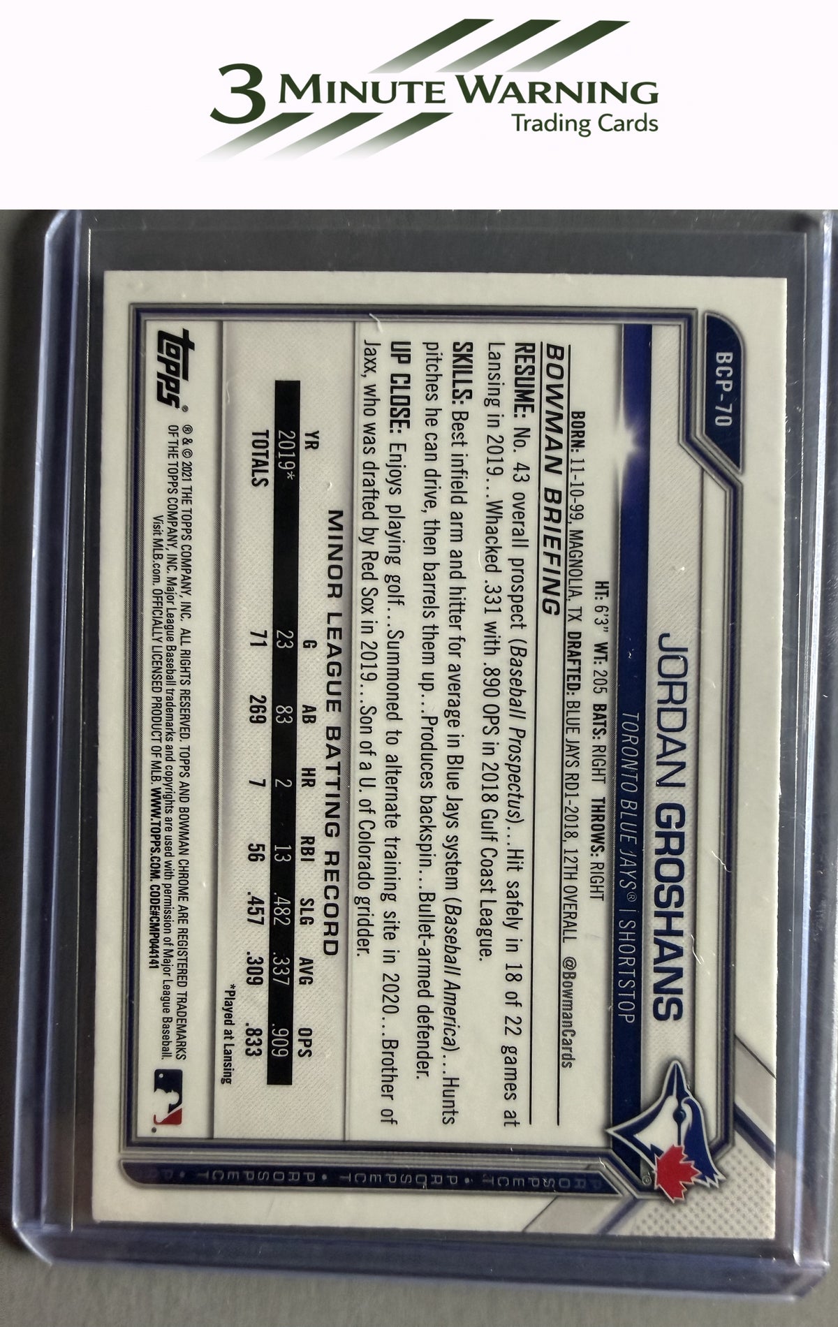 2021 Bowman #BCP-70 Jordan Groshans Chrome Prospects