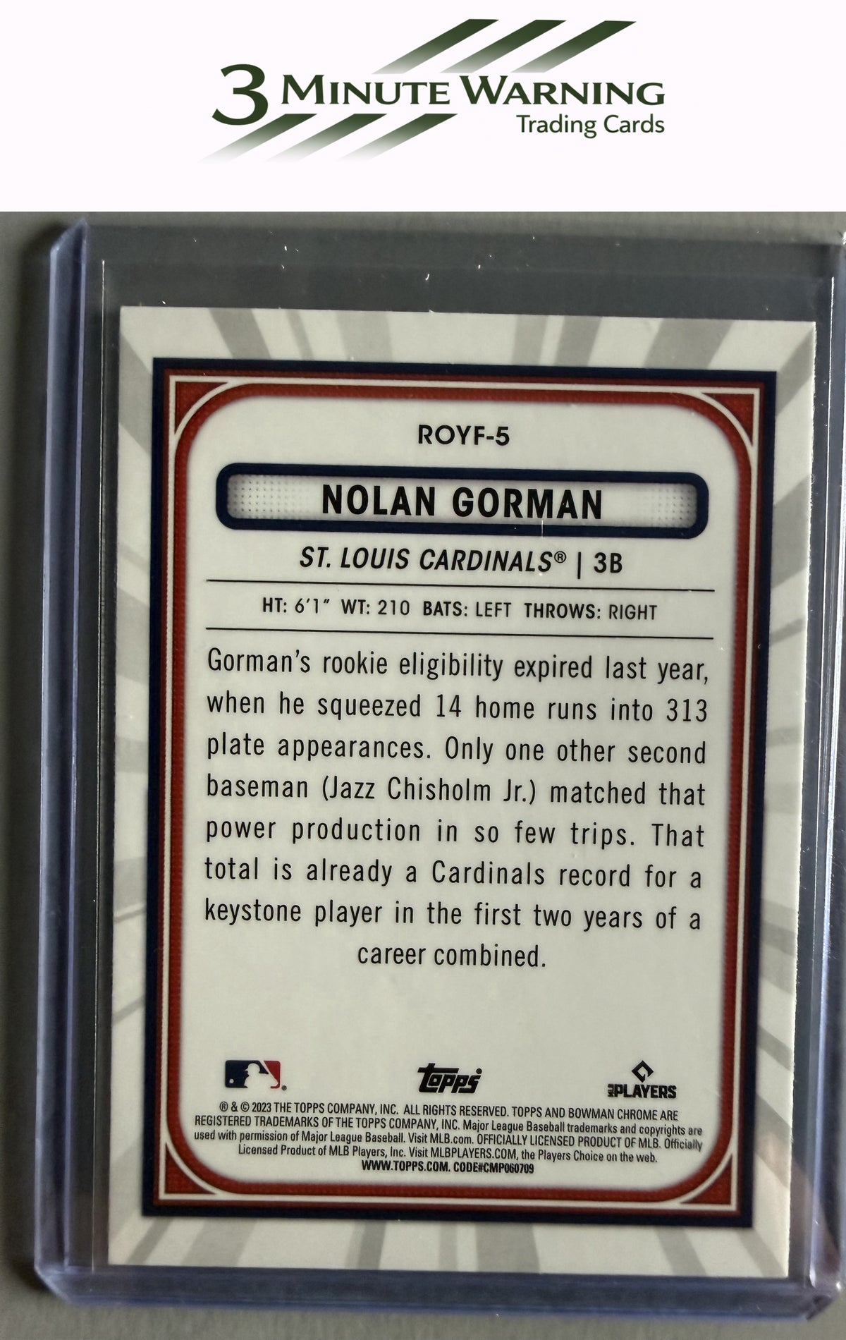 2023 Bowman #ROYF-5 Nolan Gorman Rookie of the Year Favorites