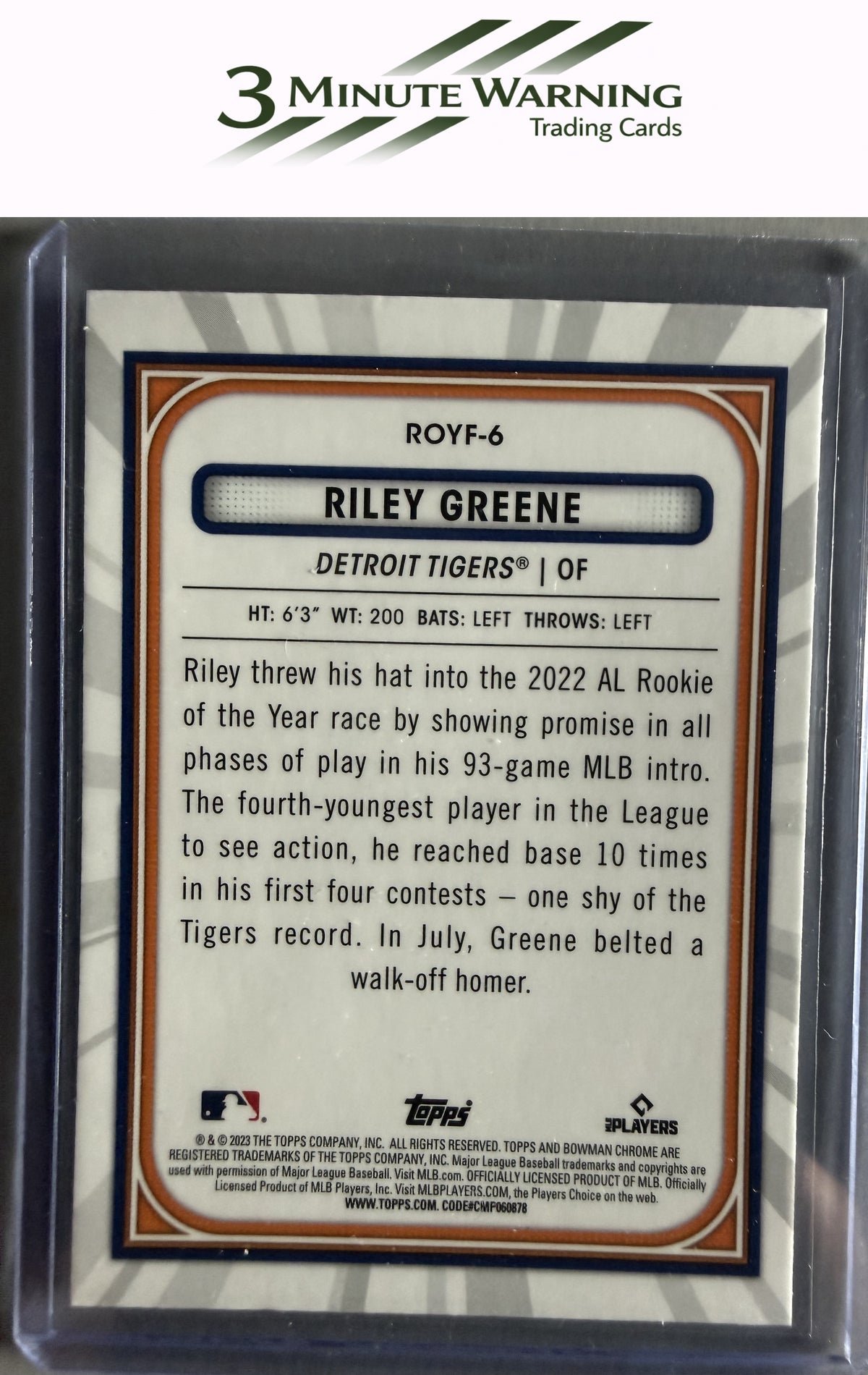 2023 Bowman #ROYF-6 Riley Greene Rookie of the Year Favorites Mojo Refractor