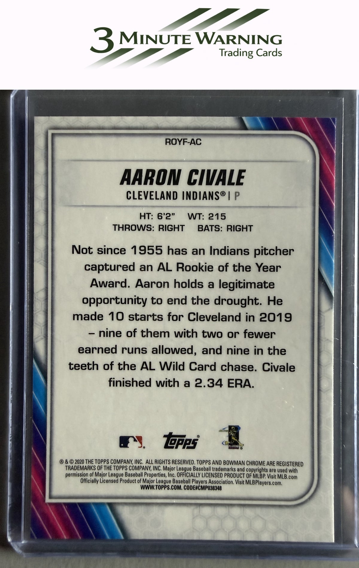 2020 Bowman #ROYF-AC Aaron Civale Chrome Rookie of the Year Favorites