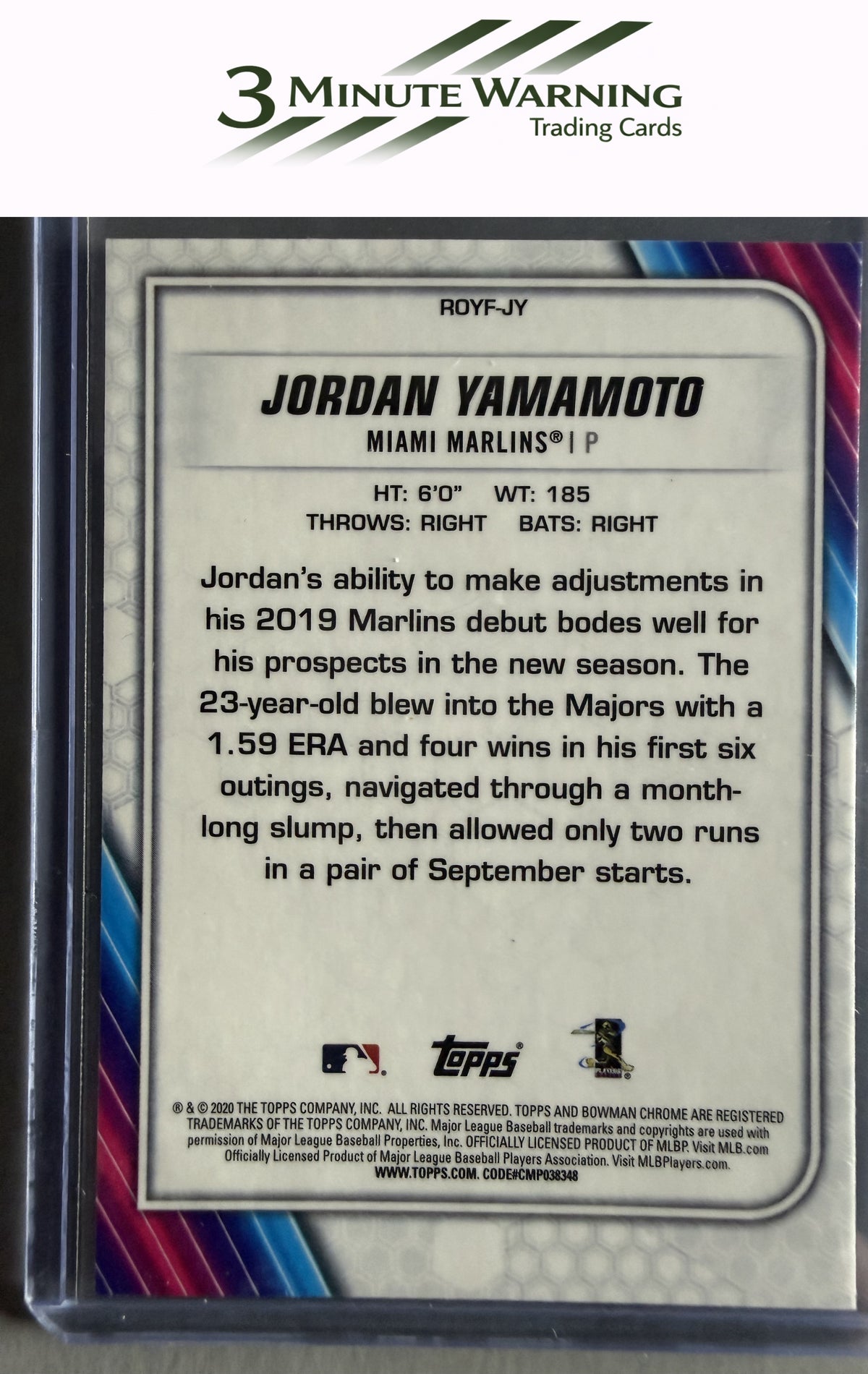 2020 Bowman #ROYF-JY Jordan Yamamoto Chrome Rookie of the Year Favorites