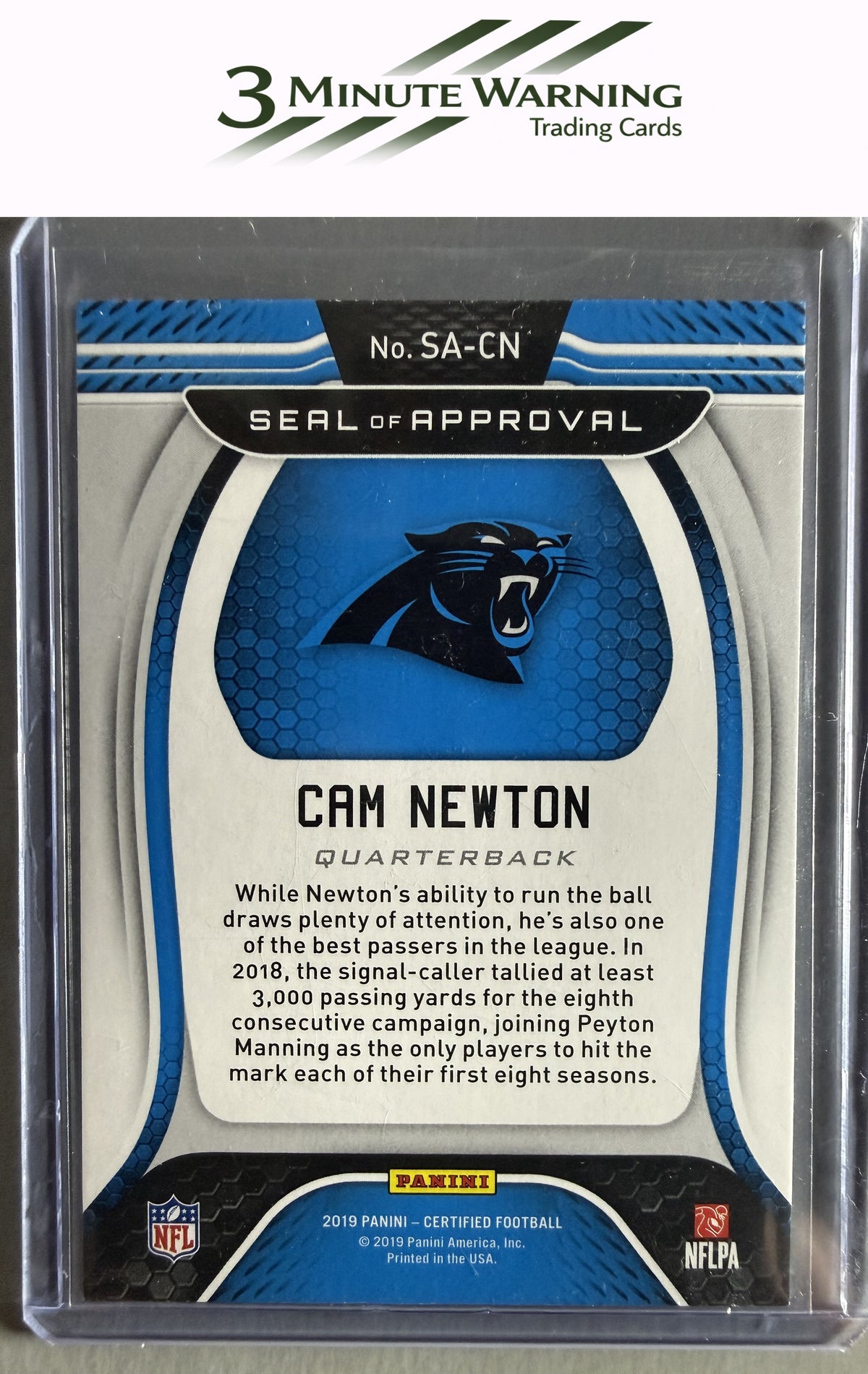 2019 Panini Certified #SA-CN Cam Newton Seal of Approval