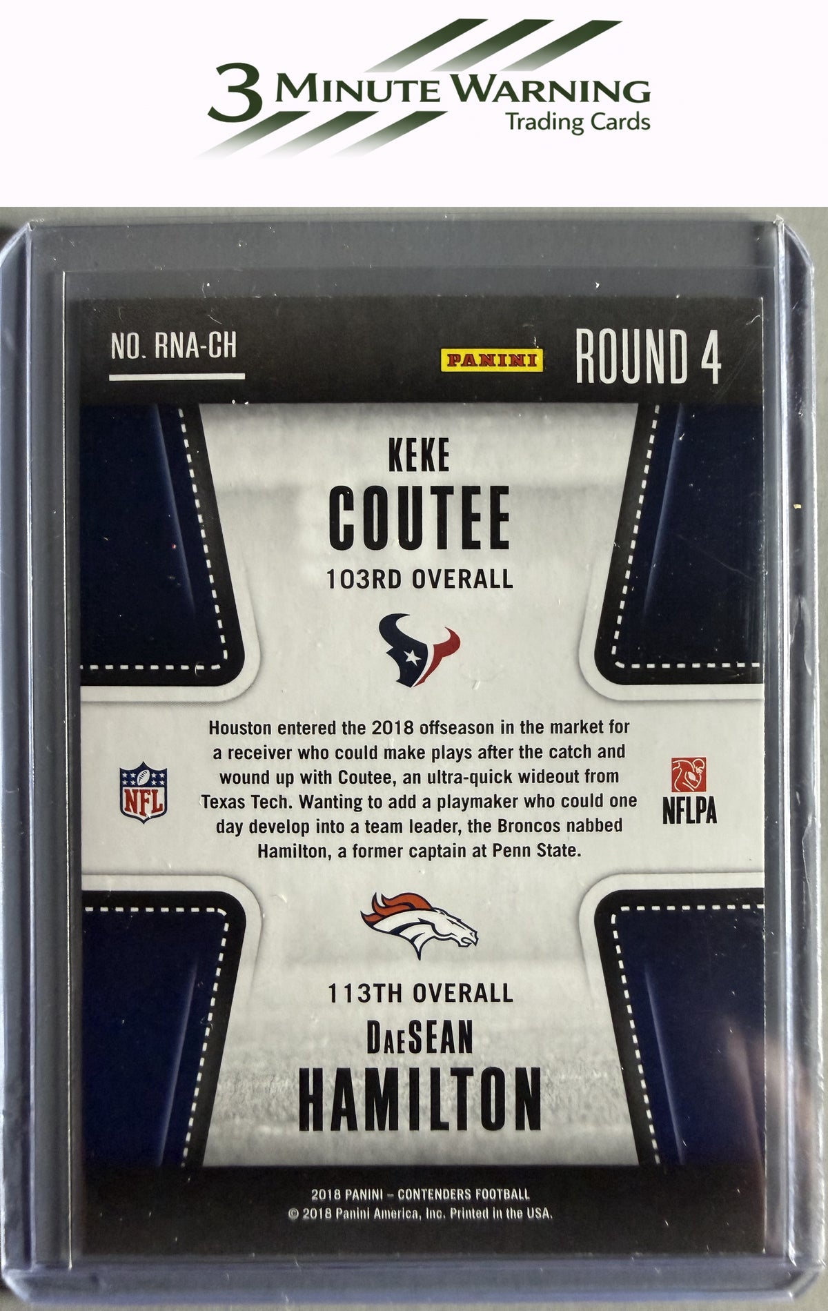 2018 Panini Contenders #RNA-CH Keke Coutee / DaeSean Hamilton Round Numbers