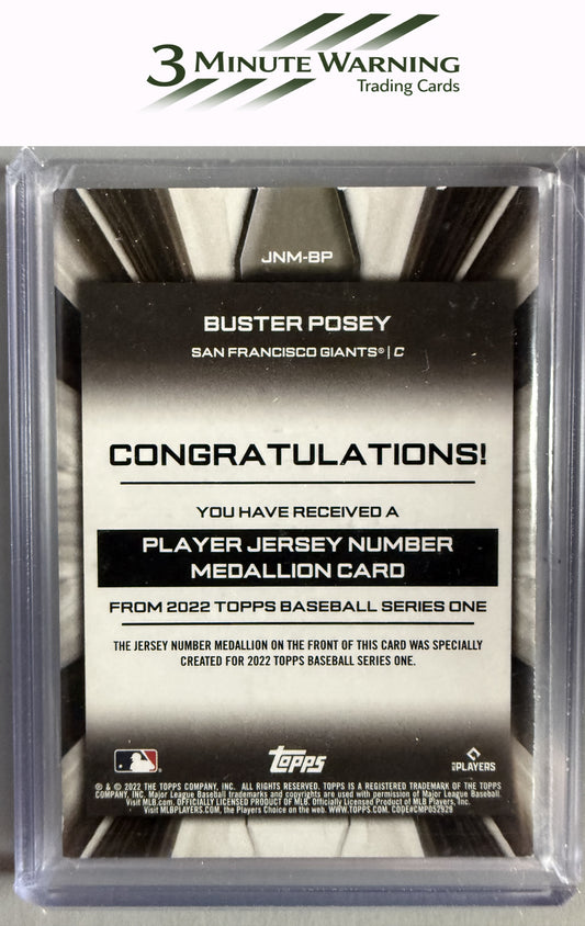 2022 Topps #JNM-BP Buster Posey Player Jersey Number Medallion