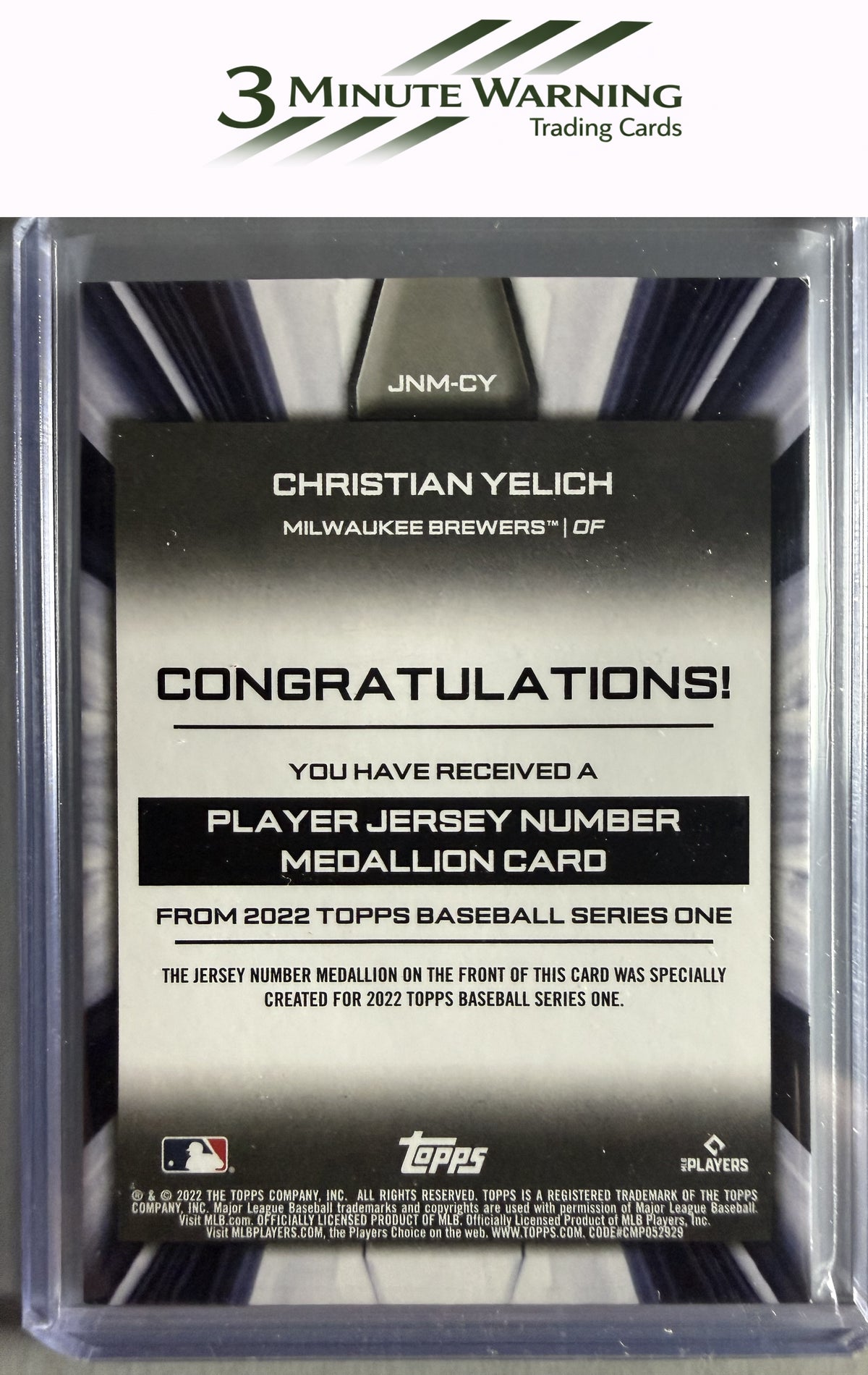 2022 Topps #JNM-CY Christian Yelich Player Jersey Number Medallion