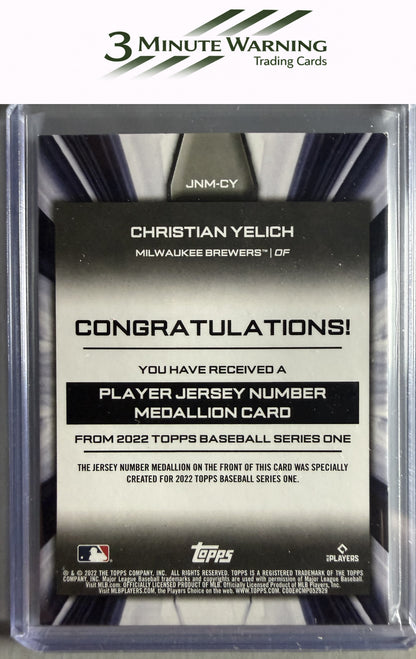 2022 Topps #JNM-CY Christian Yelich Player Jersey Number Medallion