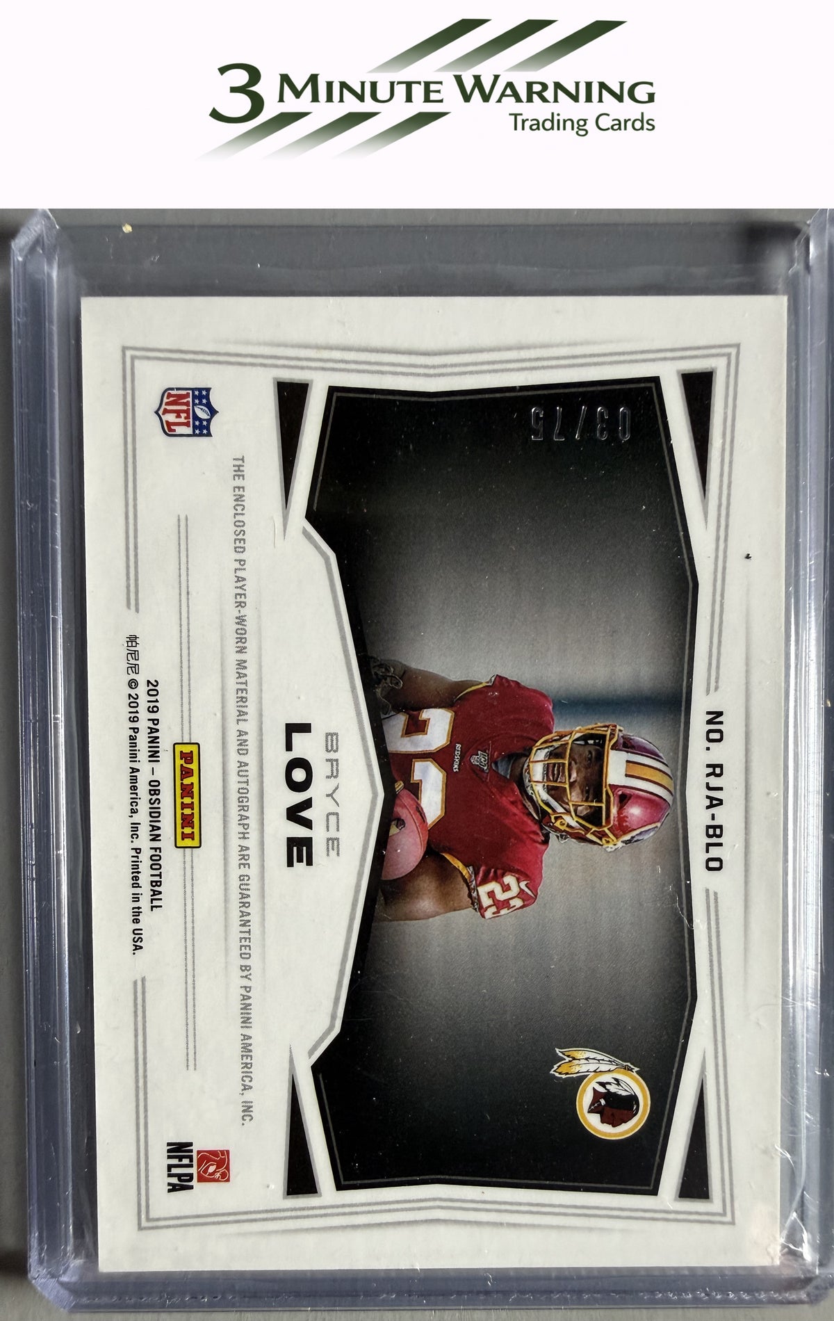 2019 Panini Obsidian #RJA-BLO Bryce Love RPA Electric Etch Orange #/75