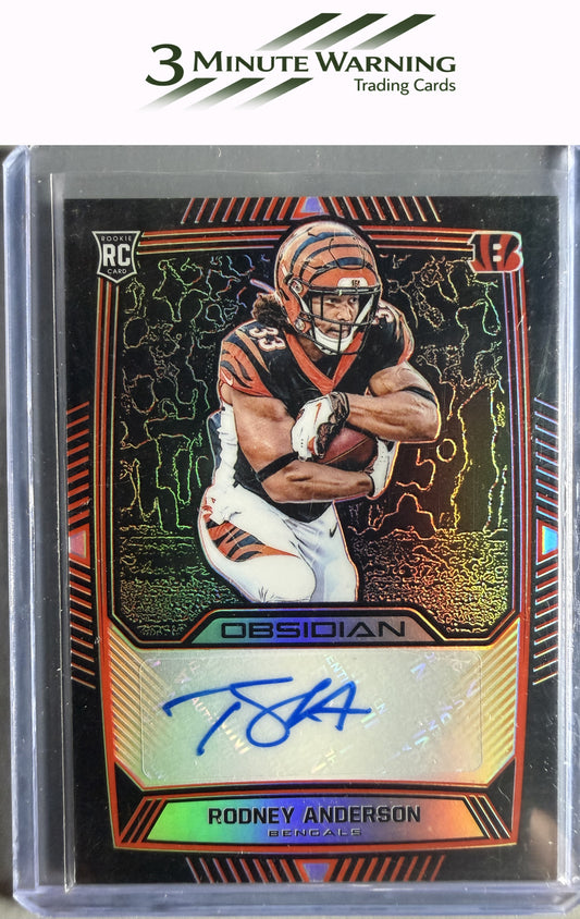 2019 Panini Obsidian #RA-RAN Rodney Anderson Rookie Autos Electric Orange #/75