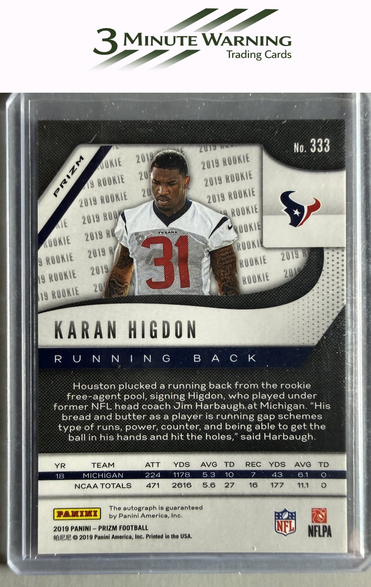 2019 Panini Prizm #333 Karan Higdon Prizm
