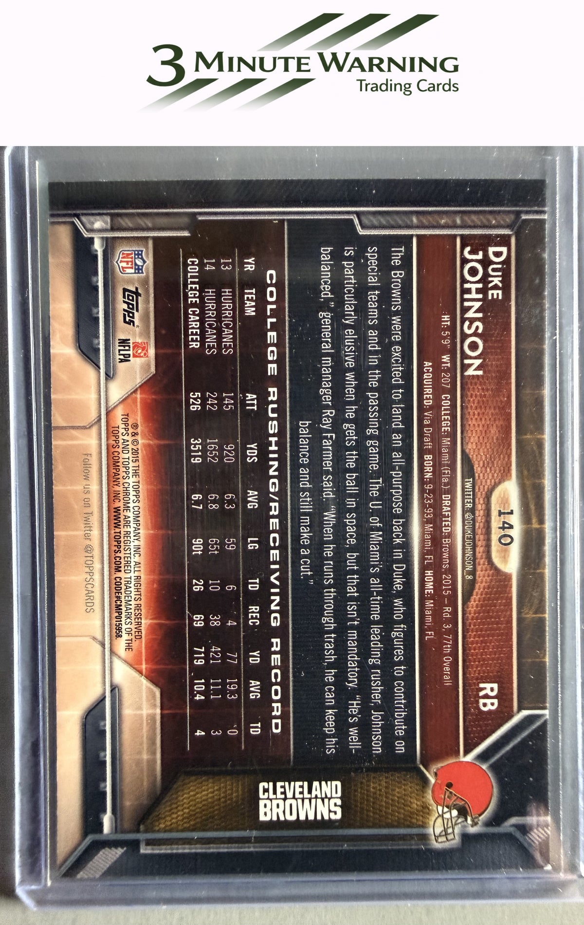2015 Topps Chrome #140 Duke Johnson Orange Refractor