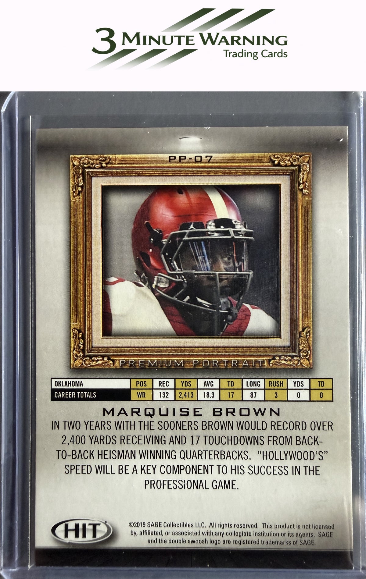 2019 SAGE HIT #PP-07 Marquise Brown Premium Portrait
