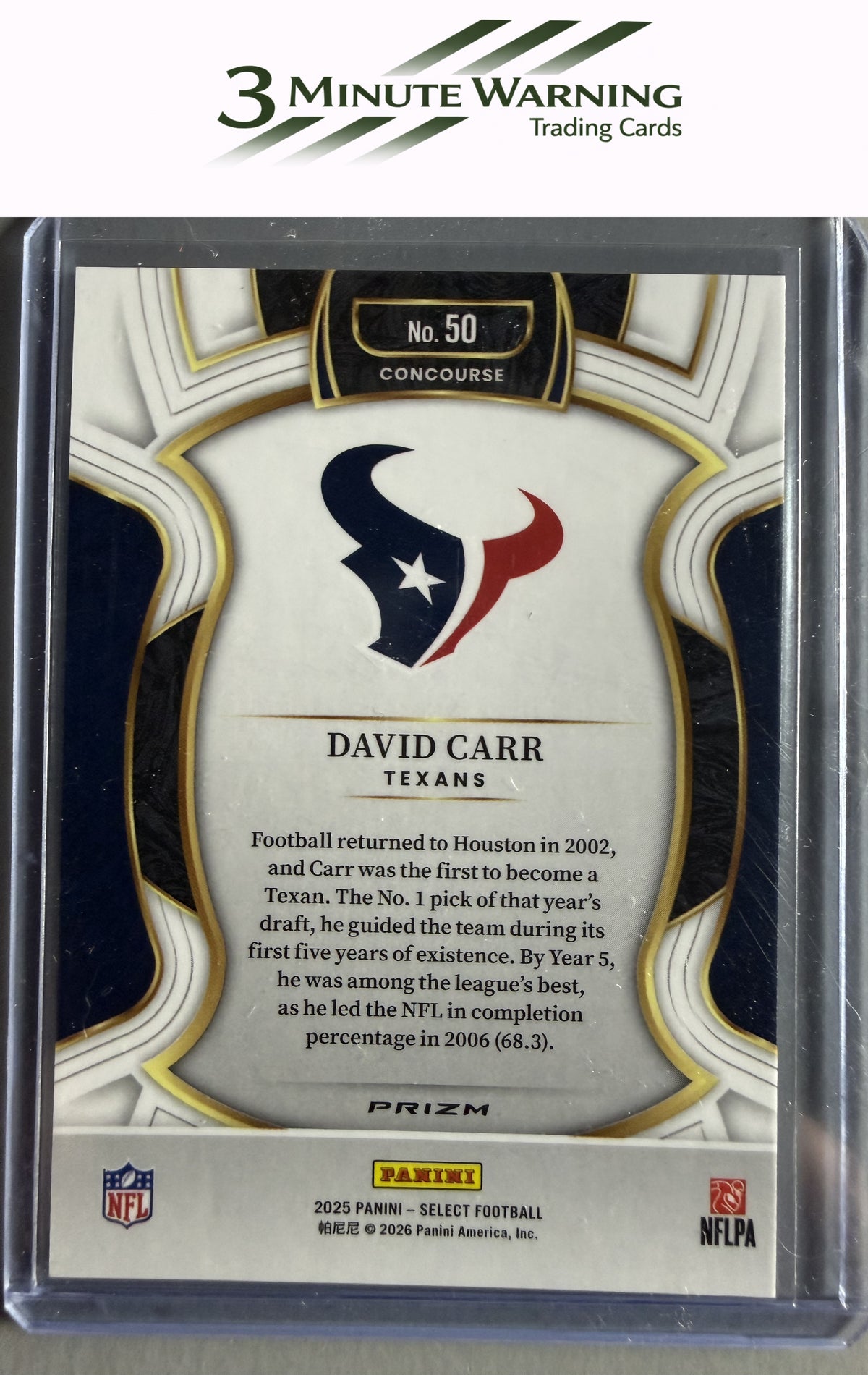2025 Panini Select #50 David Carr Zebra Prizm Shock