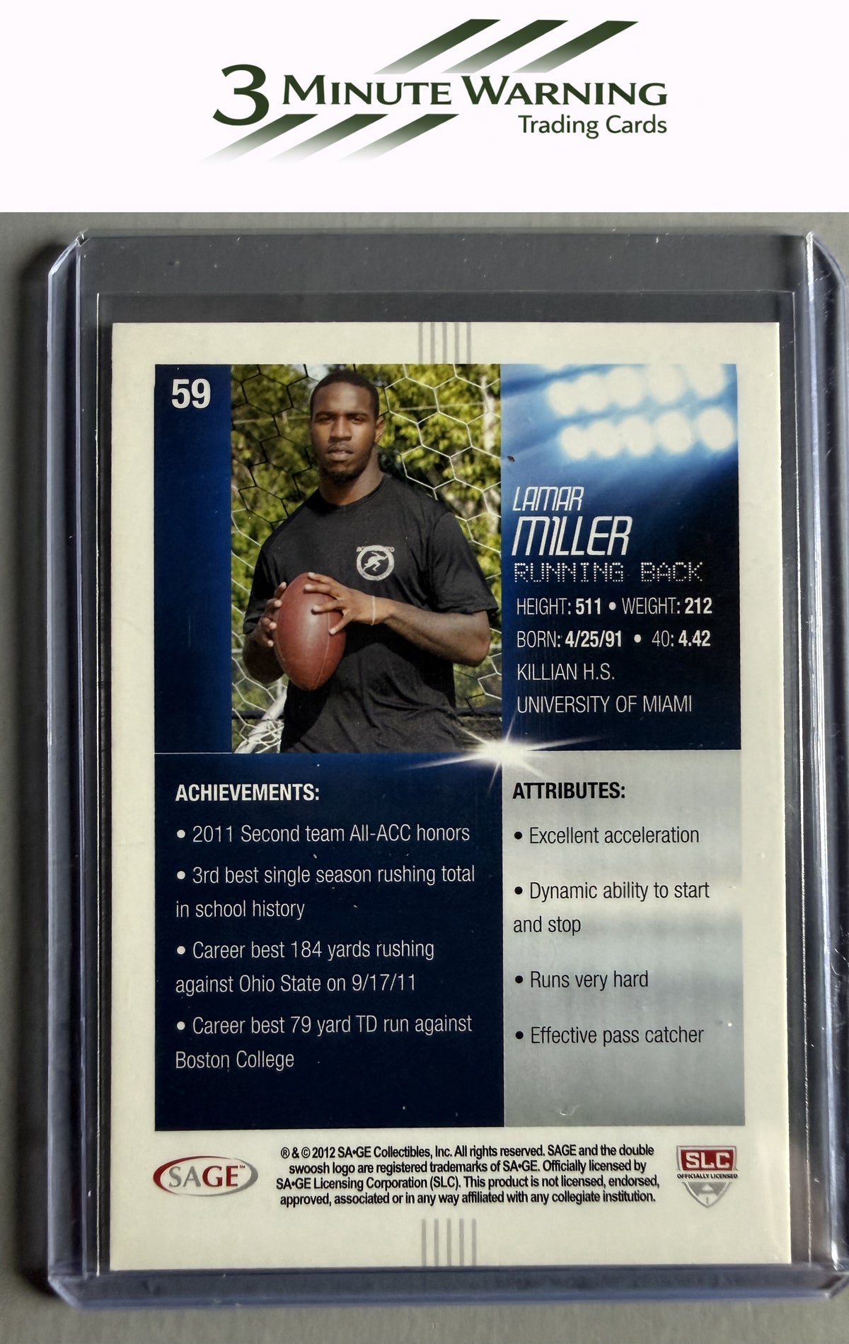 2012 SAGE HIT #59 Lamar Miller Red Glitter