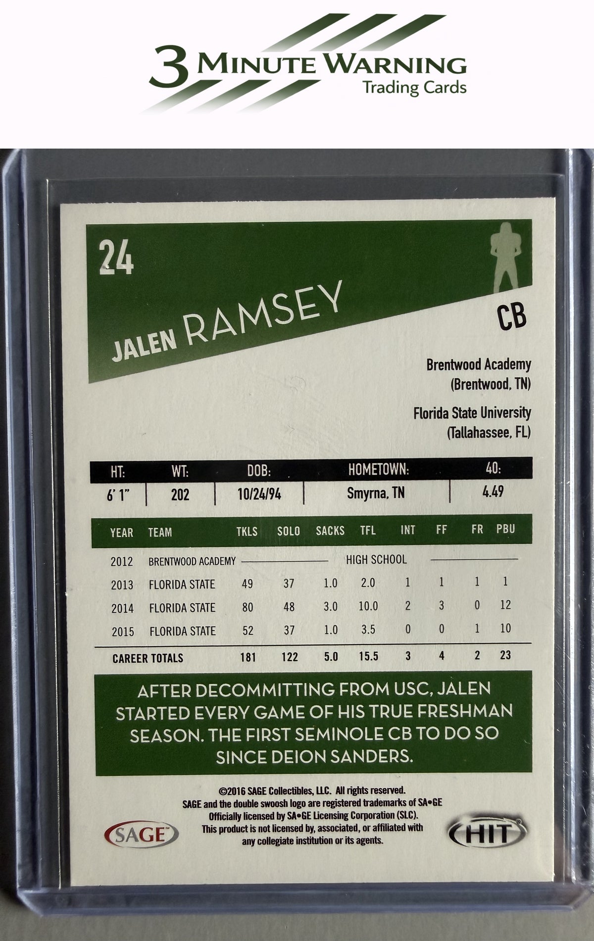 2016 SAGE HIT #24 Jalen Ramsey