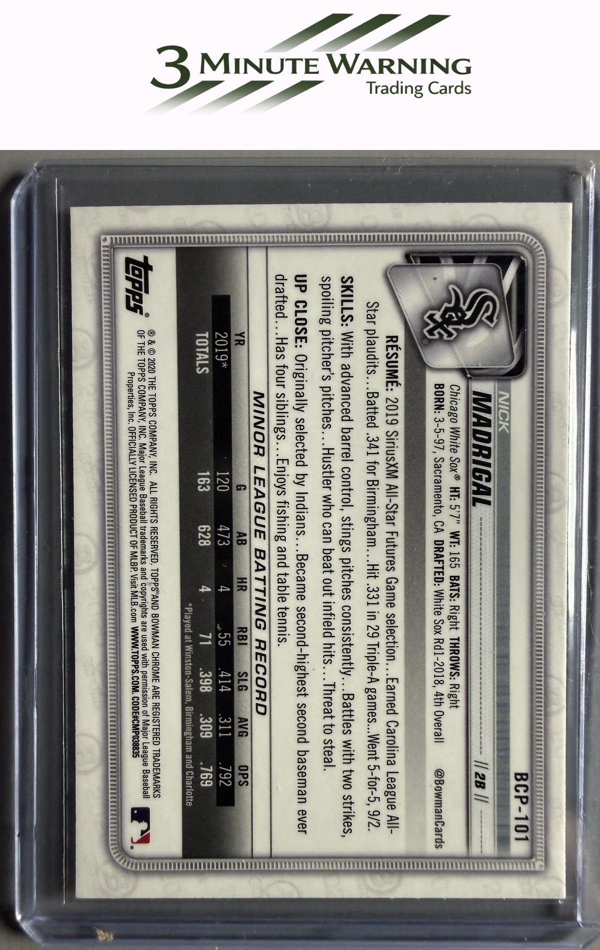 2020 Bowman #BCP-101 Nick Madrigal Chrome Prospects Mojo Refractor