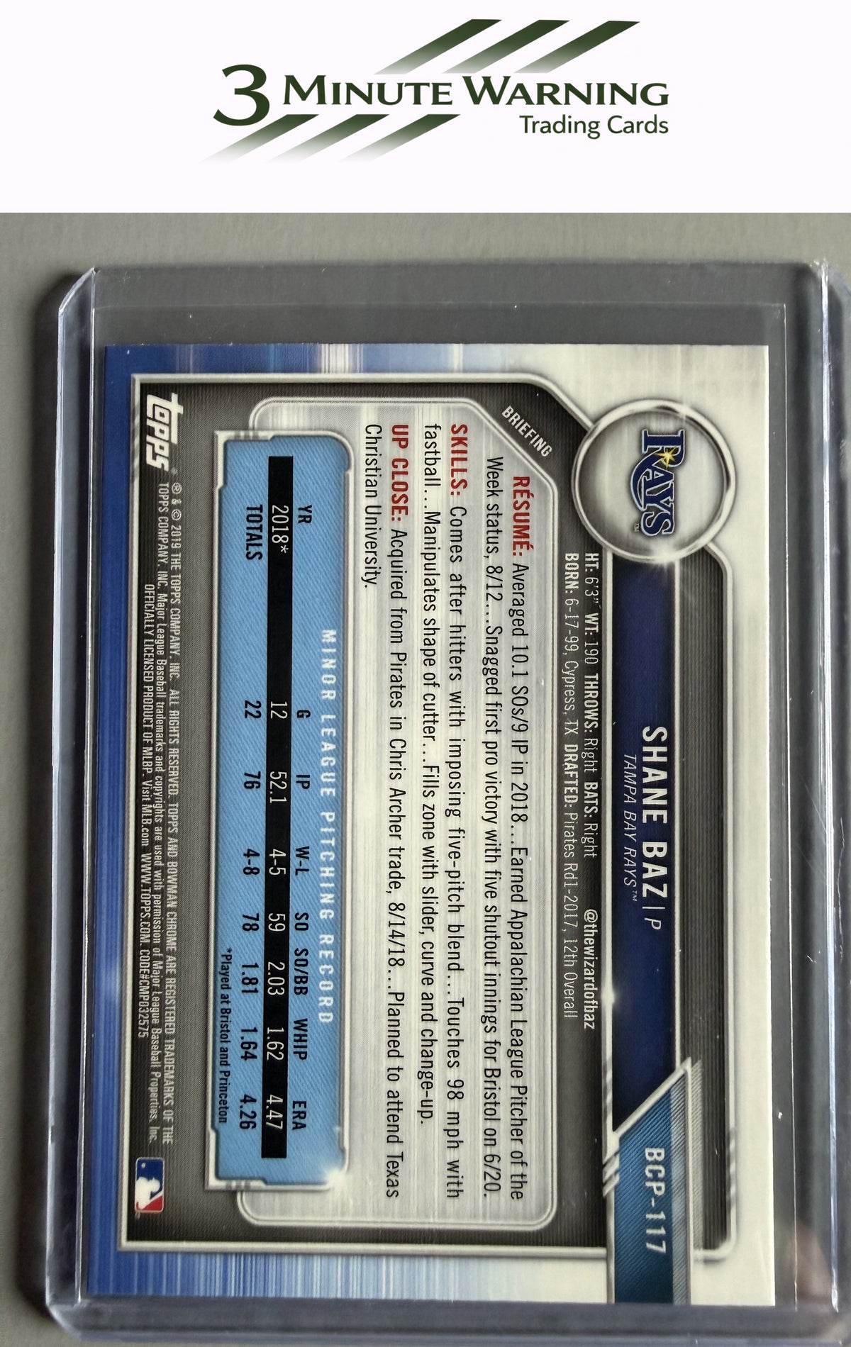 2019 Bowman #BCP-117 Shane Baz Chrome Prospects