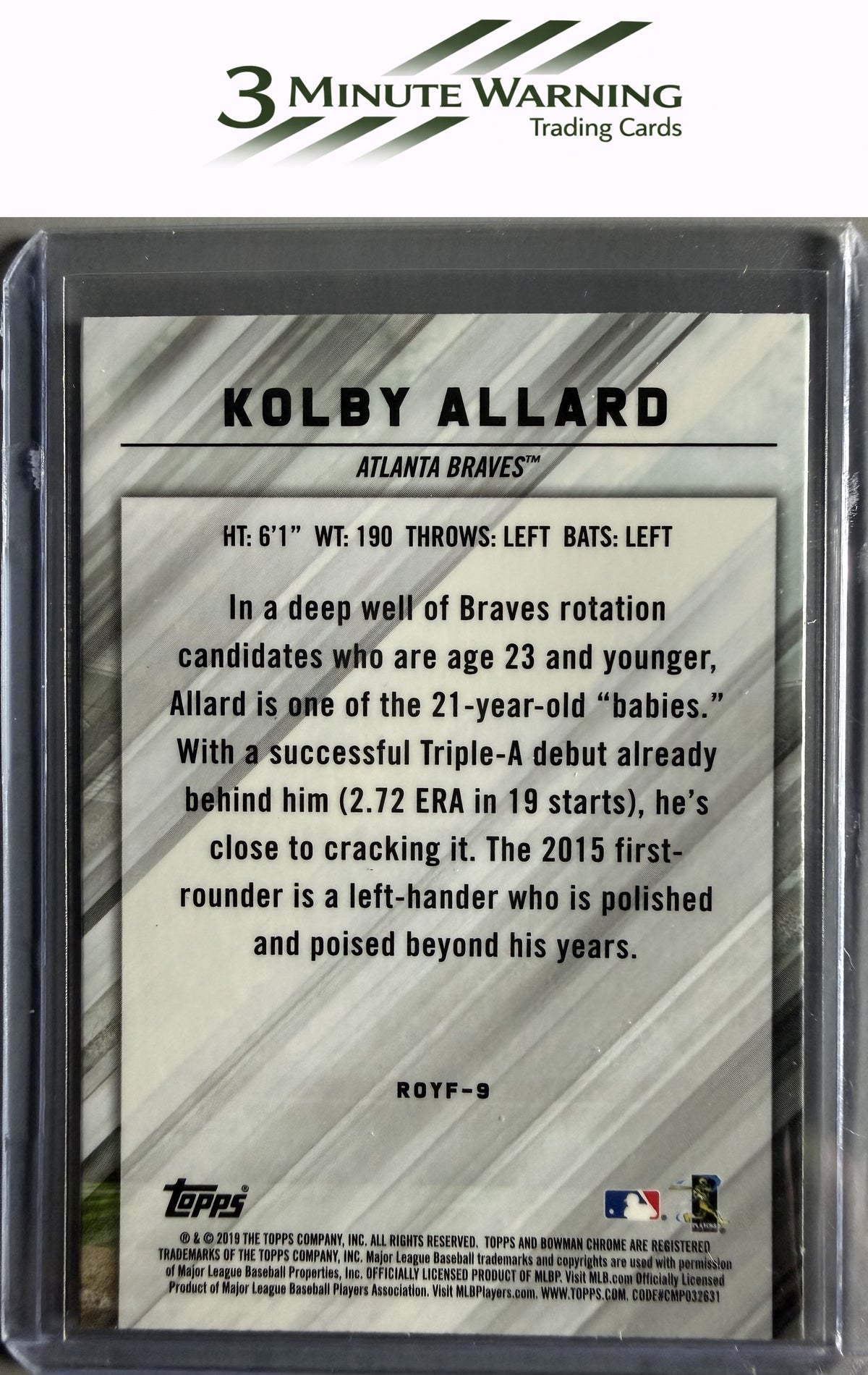 2019 Bowman #ROYF-9 Kolby Allard Rookie of the Year Favorites