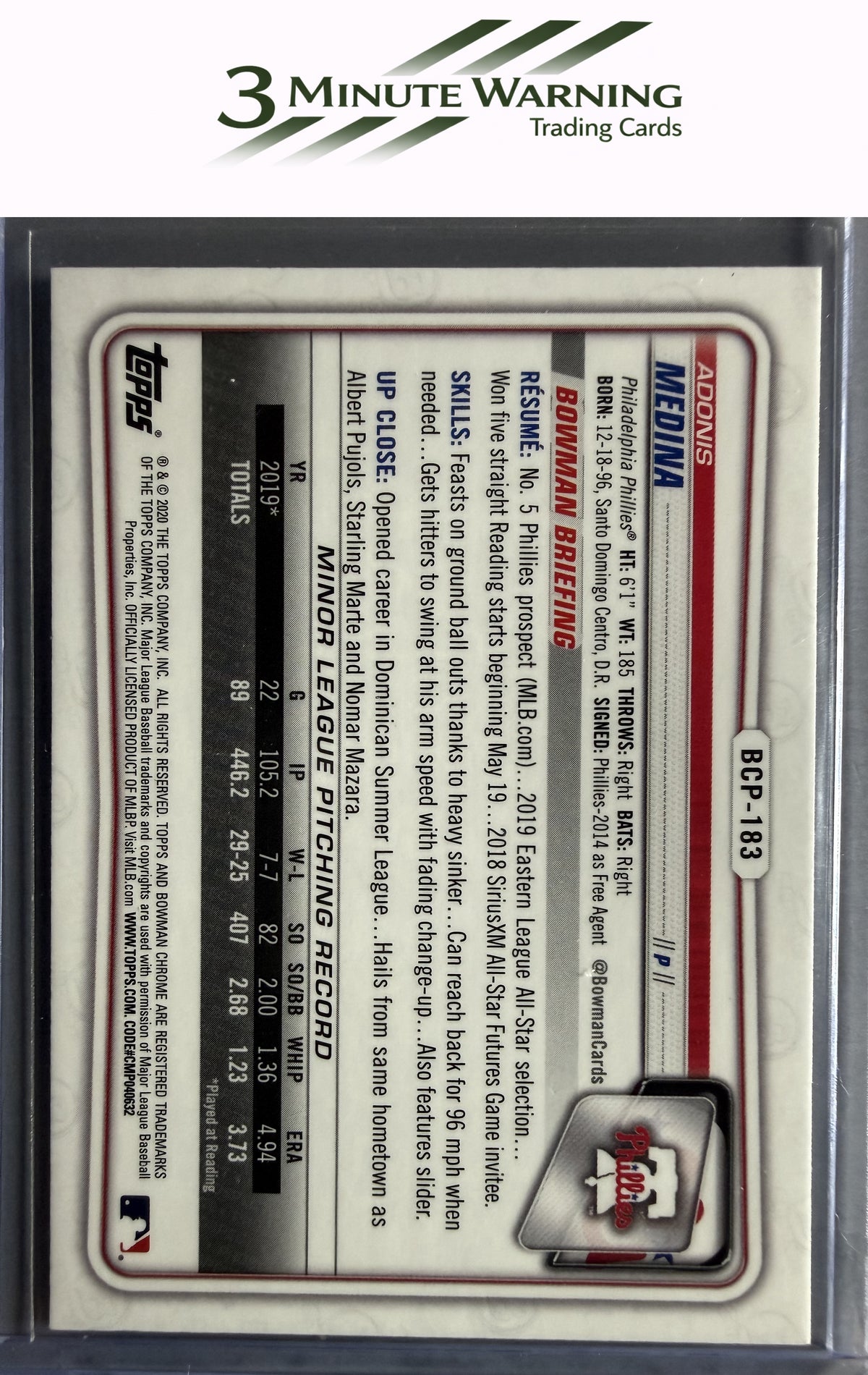 2020 Bowman Chrome #BCP-183 Adonis Medina Prospects