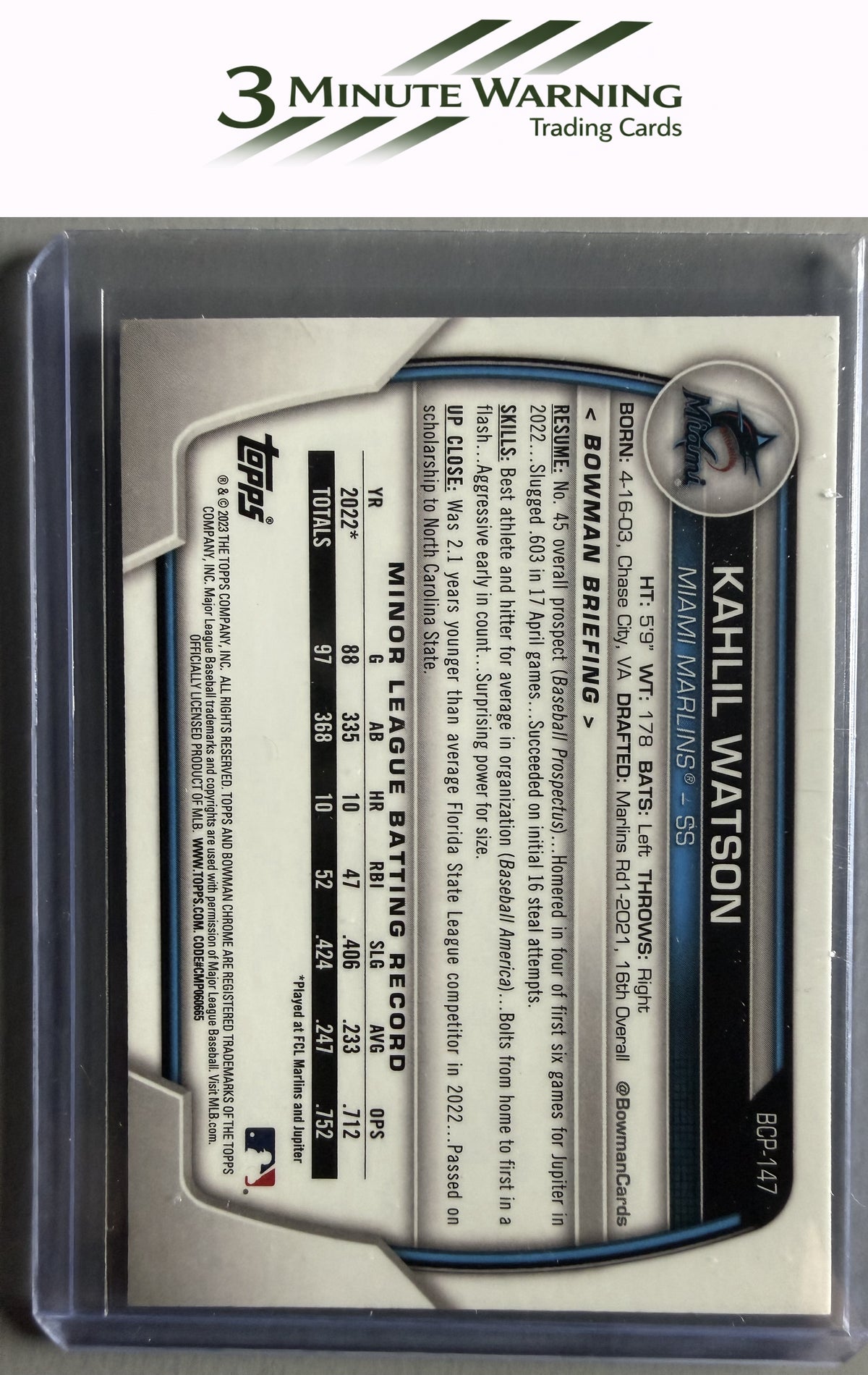 2023 Bowman #BCP-147 Kahlil Watson Chrome Prospects