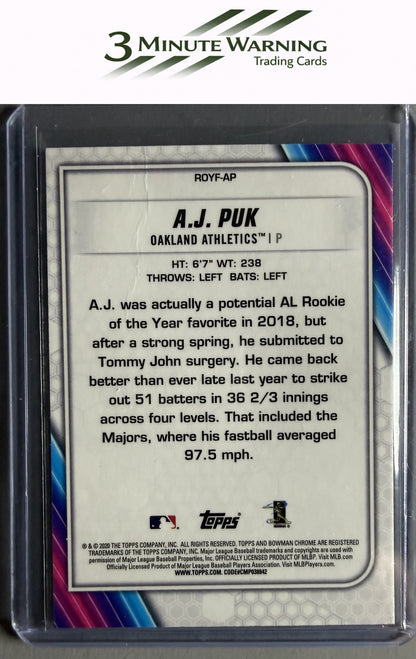 2020 Bowman #ROYF-AP A.J. Puk Chrome Rookie of the Year Favorites Mojo Refractor