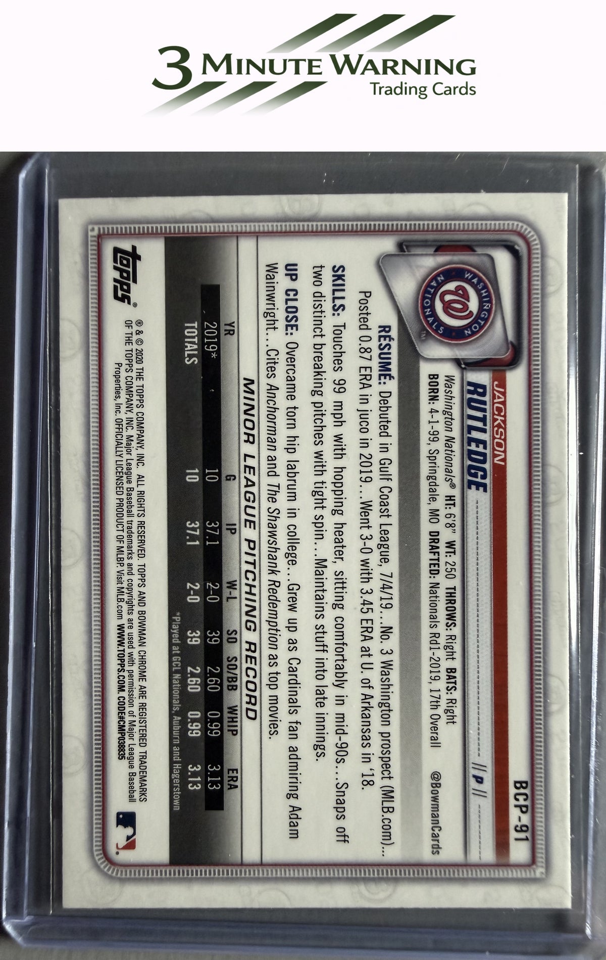2020 Bowman #BCP-91 Jackson Rutledge Mojo Refractor