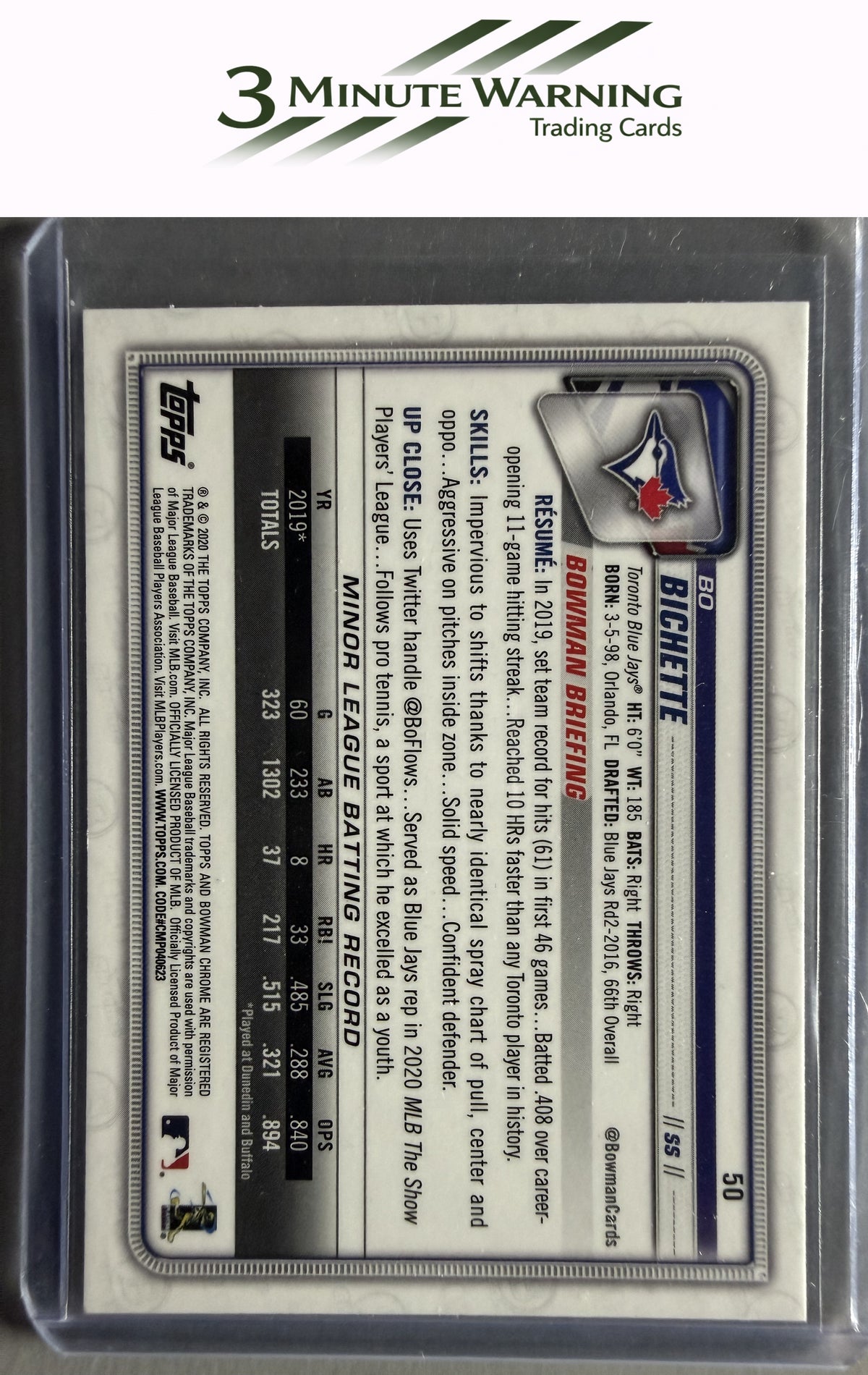 2020 Bowman Chrome #50 Bo Bichette