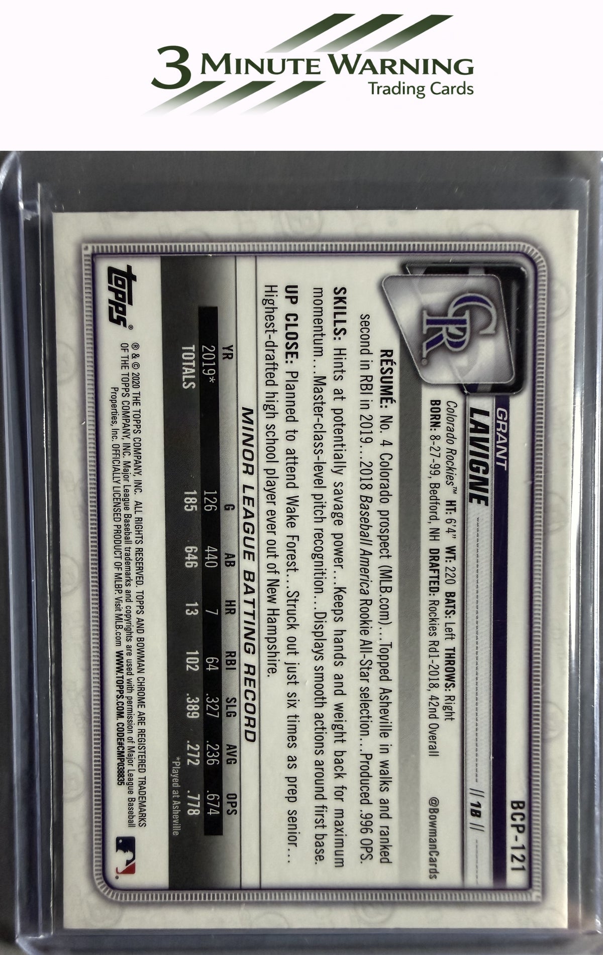 2020 Bowman #BCP-121 Grant Lavigne Chrome Prospects Mojo Refractor
