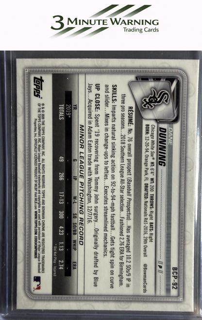 2020 Bowman #BCP-92 Dane Dunning Chrome Prospects Mojo Refractor